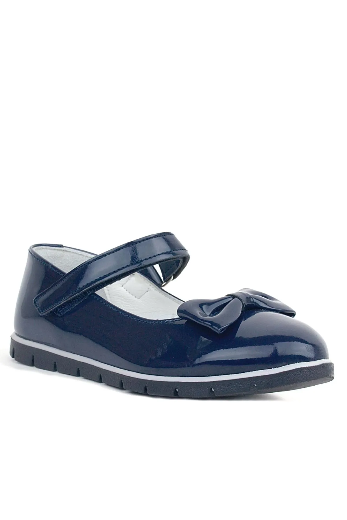 Lacivert Rugan Fiyonklu Cırtlı Kız Çocuk Babet