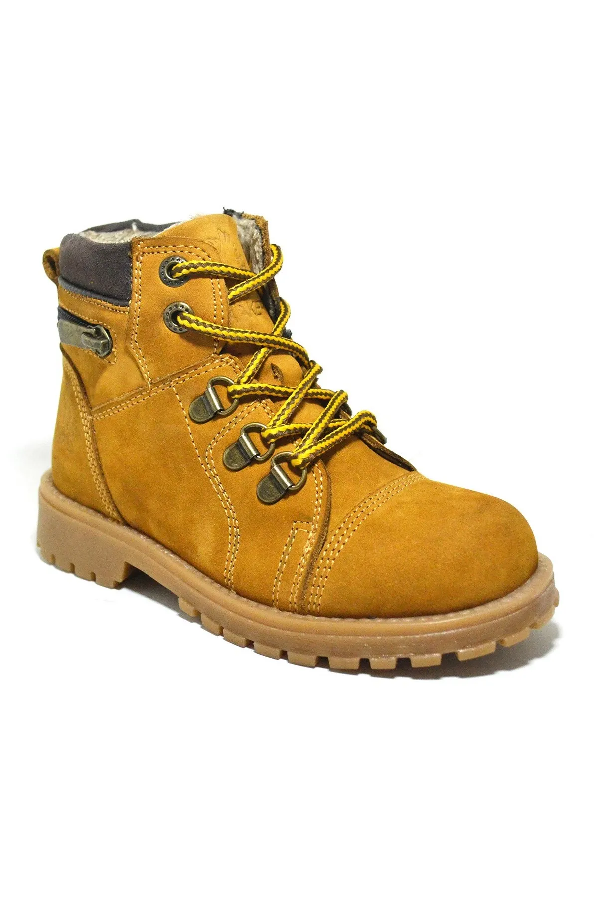 Minotor Hakiki Deri Sarı Fermuarlı Çocuk Bot