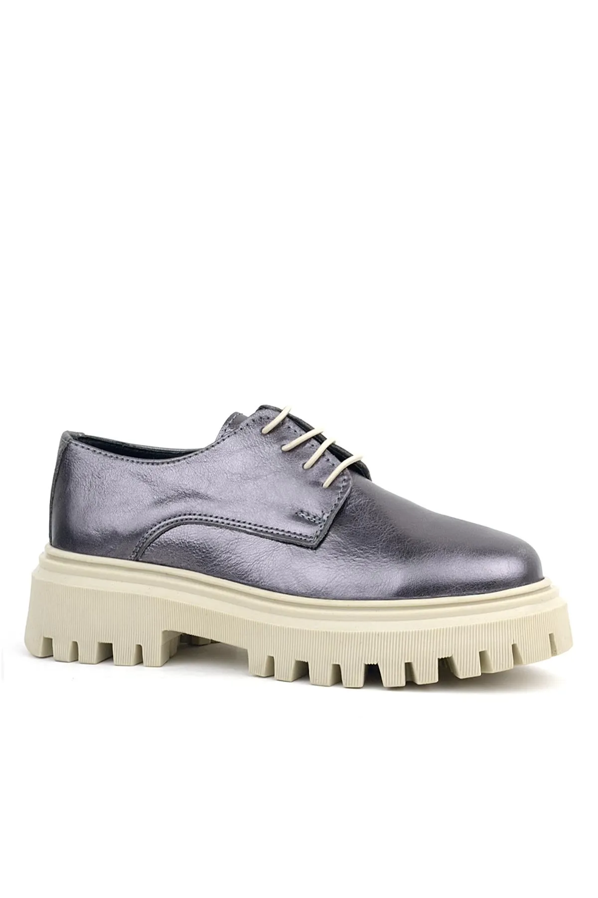 Platin Hakiki Deri Bağcıklı Oxford Günlük Ayakkabı