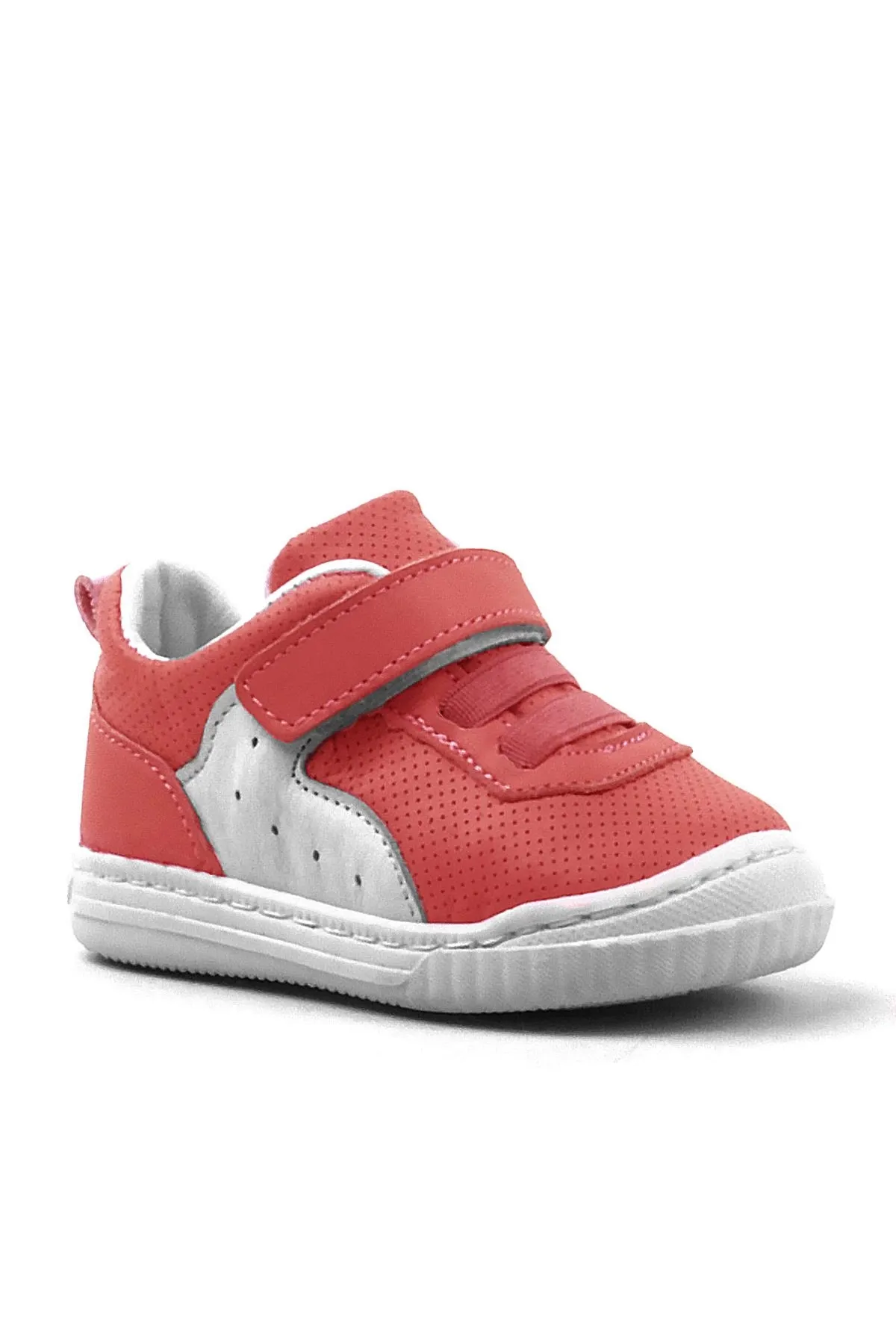 Pup Hakiki Deri Kırmızı Cırtlı Lastikli İlk Adım Bebek Ayakkabı