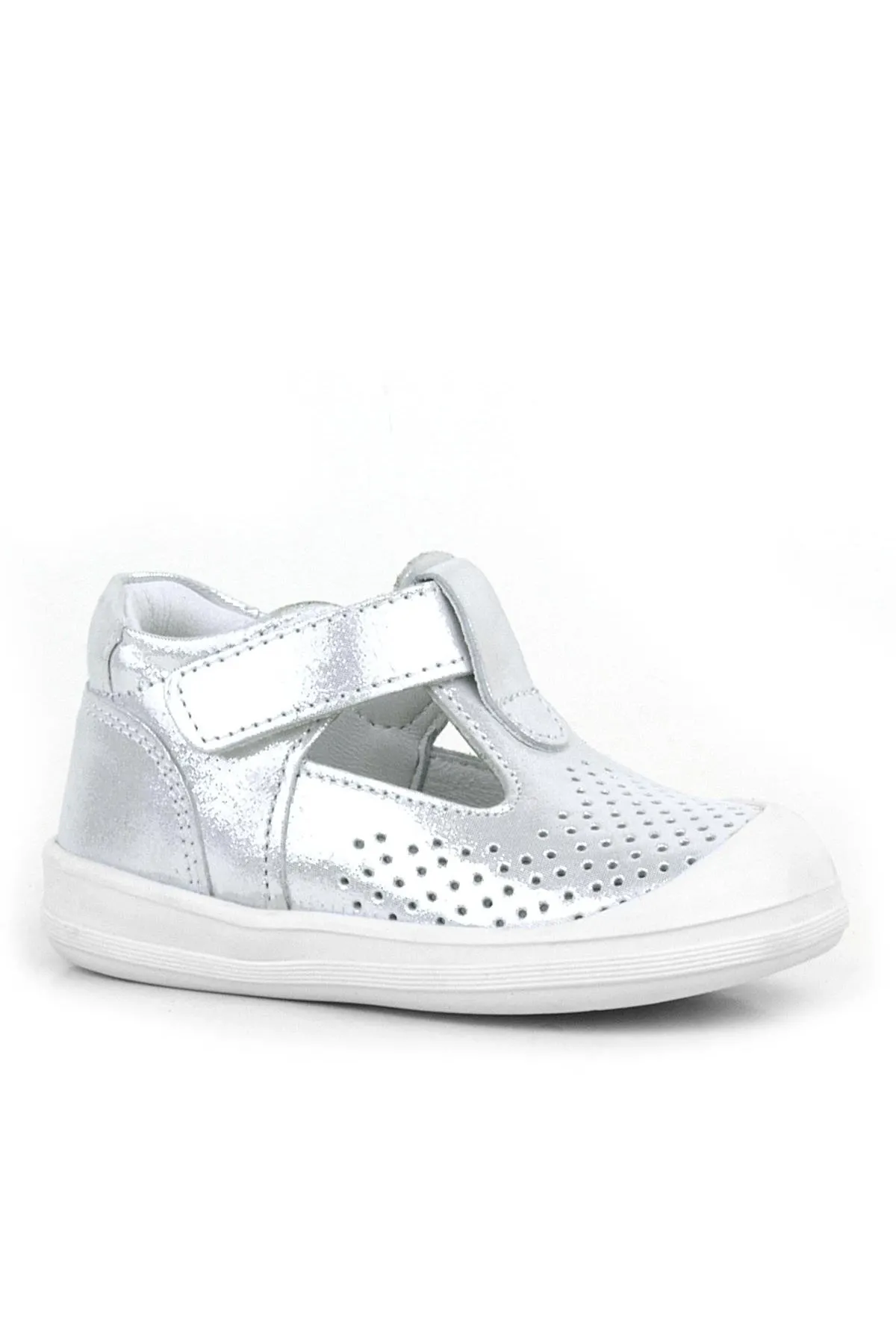 Shaun Hakiki Deri Beyaz Simli Cırtlı Anatomik Bebek Sandalet Ayakkabı