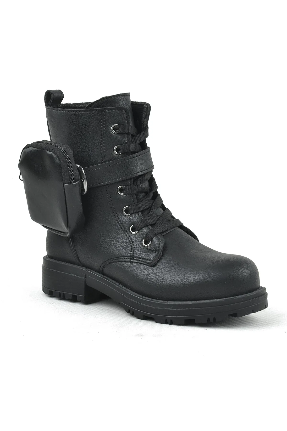 Siyah Fermuarlı Bağcıklı Cüzdanlı Kız Çocuk Bot