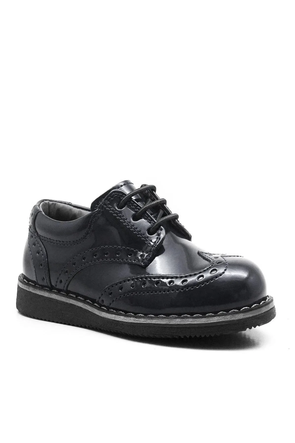 Hidra Siyah Rugan Lastik Bağcıklı Erkek Çocuk Klasik Ayakkabı