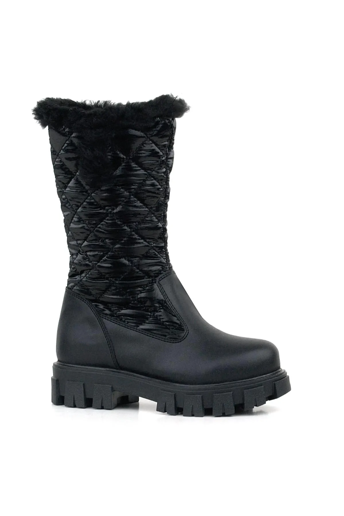 Siyah Uzun Fermuarlı Kız Çocuk Yağmur Çizmesi