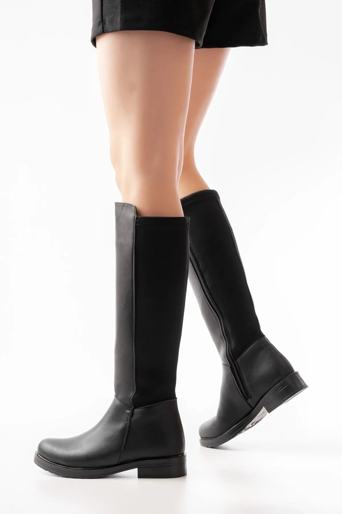165-305 Siyah Arka Streç Fermuarlı Günlük Kadın Çizme