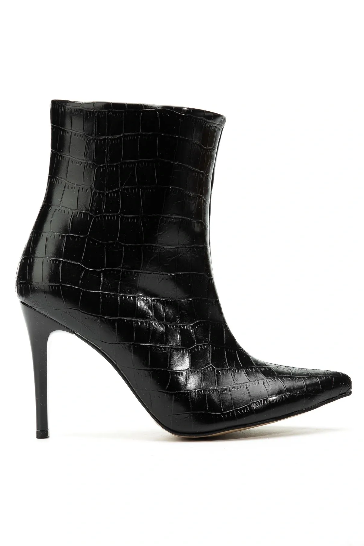 4803 Siyah Kroko Sivri Burun İnce Topuk Günlük Kadın Bot