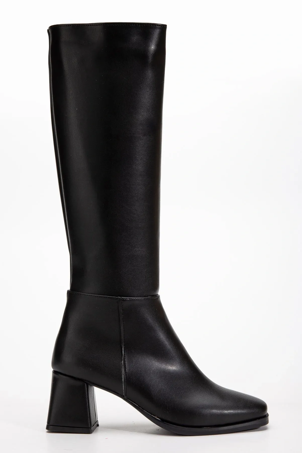 4804 Siyah Cilt Fermuarlı Günlük Bayan Çizme