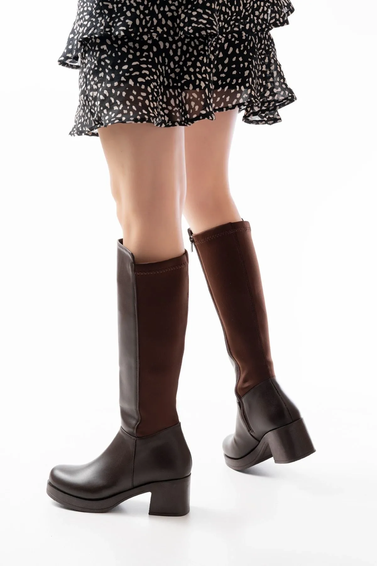 5109-3060 Kahverengi Topuklu Fermuarlı Günlük Kadın Çizme