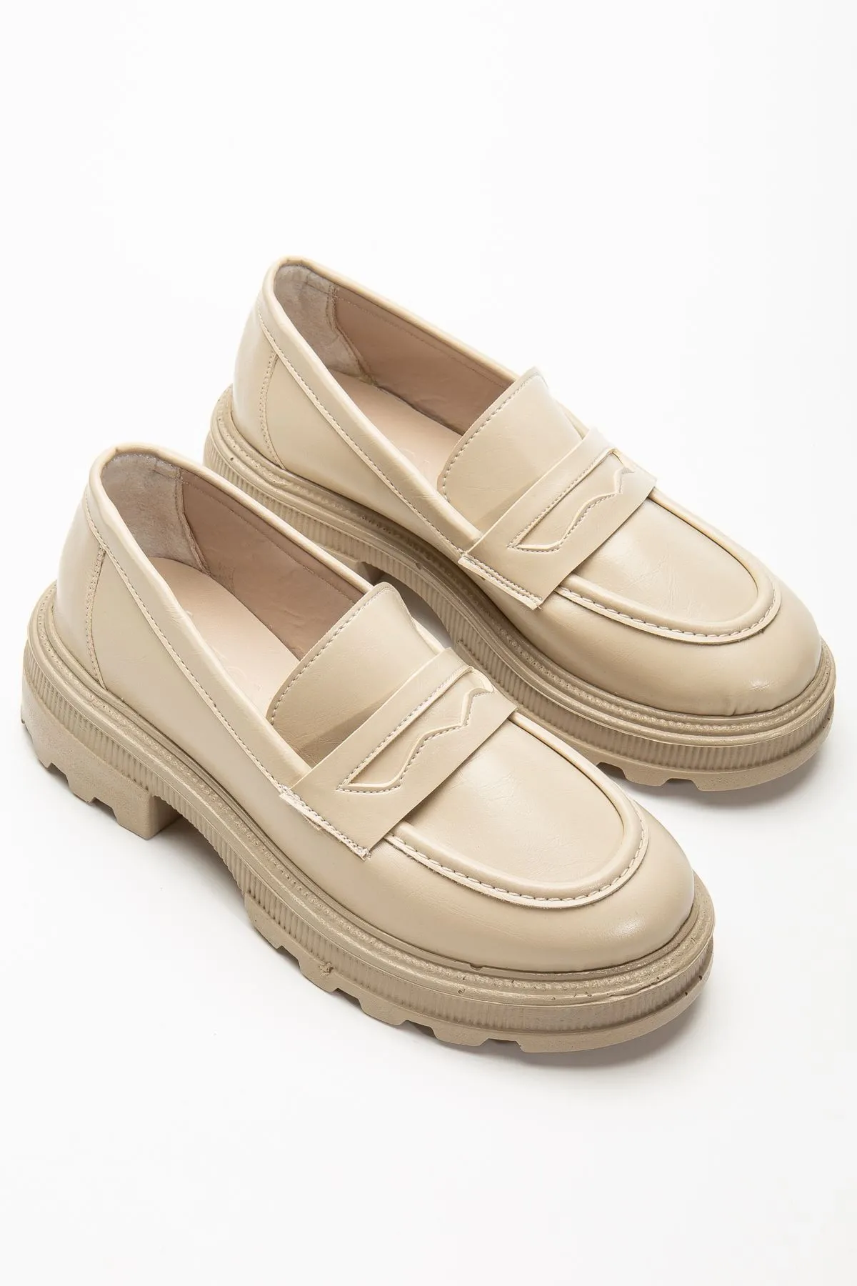 746-759 Bej Yanki Yüksek Tabanlı Loafer Ayakkabı