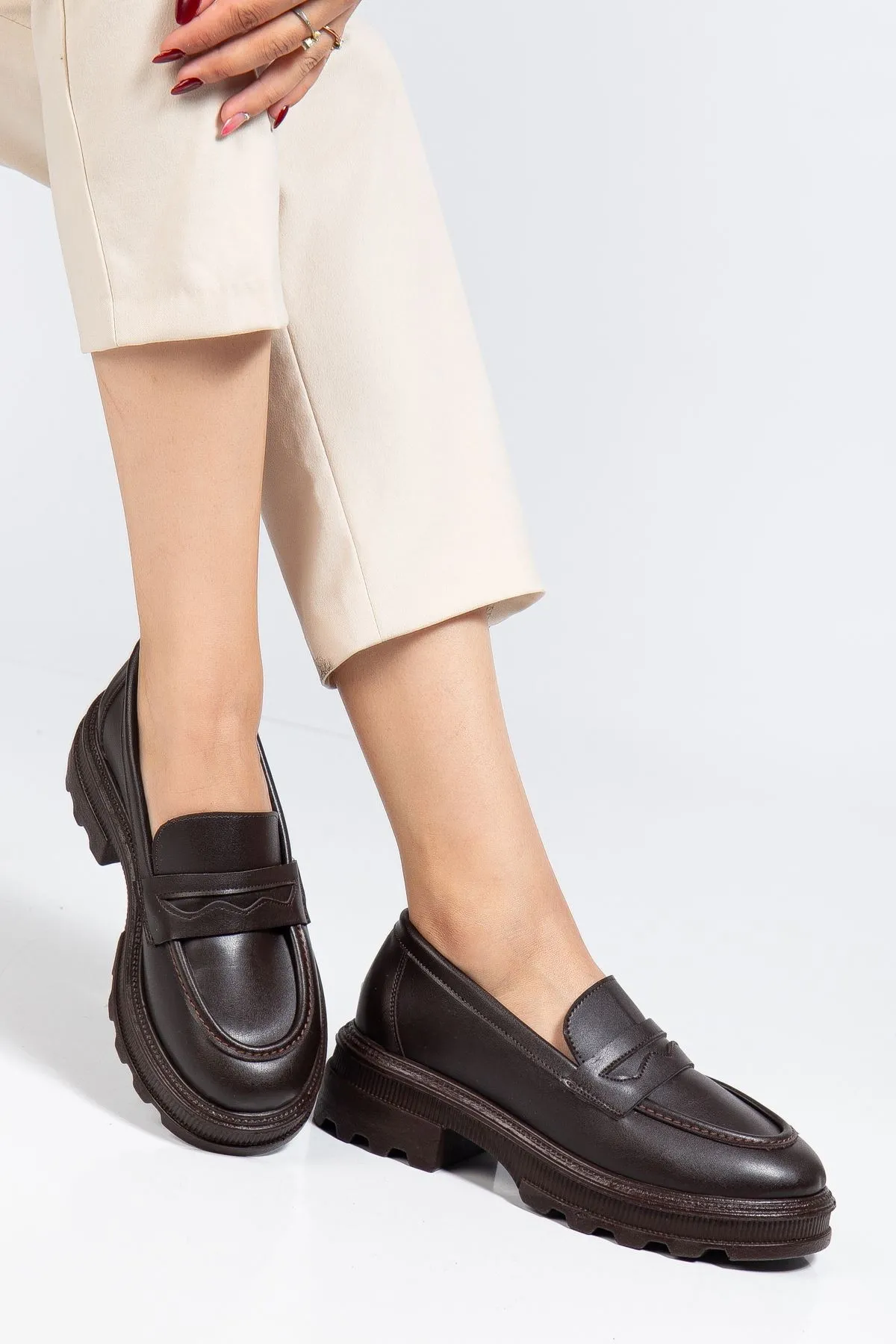 746-759 Kahve Günlük Yüksek Tabanlı Loafer Ayakkabı