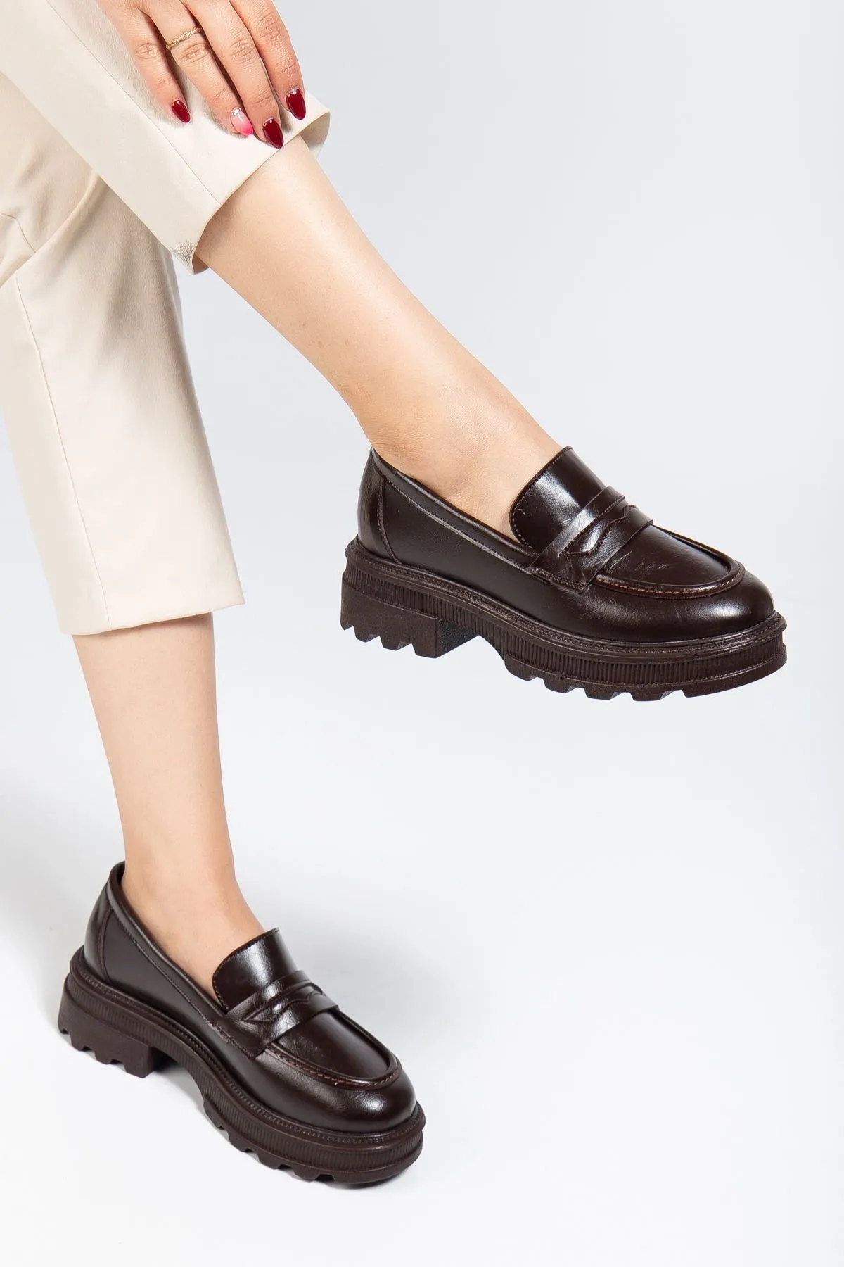 746-759 Kahve Yanki Yüksek Tabanlı Loafer Ayakkabı