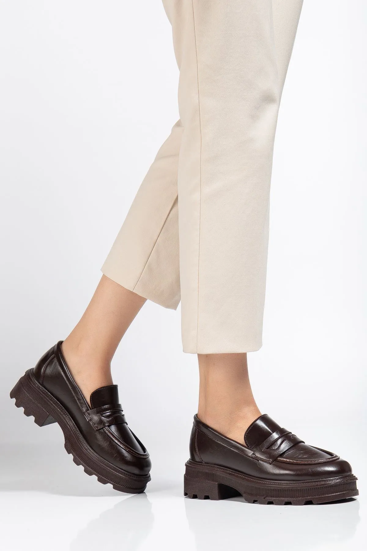 746-759 Kahve Yanki Yüksek Tabanlı Loafer Ayakkabı