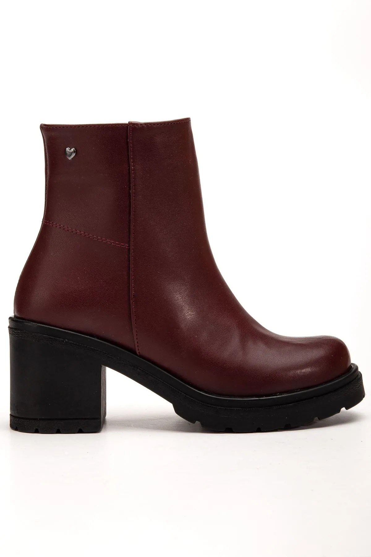 767-3020 Bordo Fermuarlı Kalın Topuklu Günlük Kadın Bot