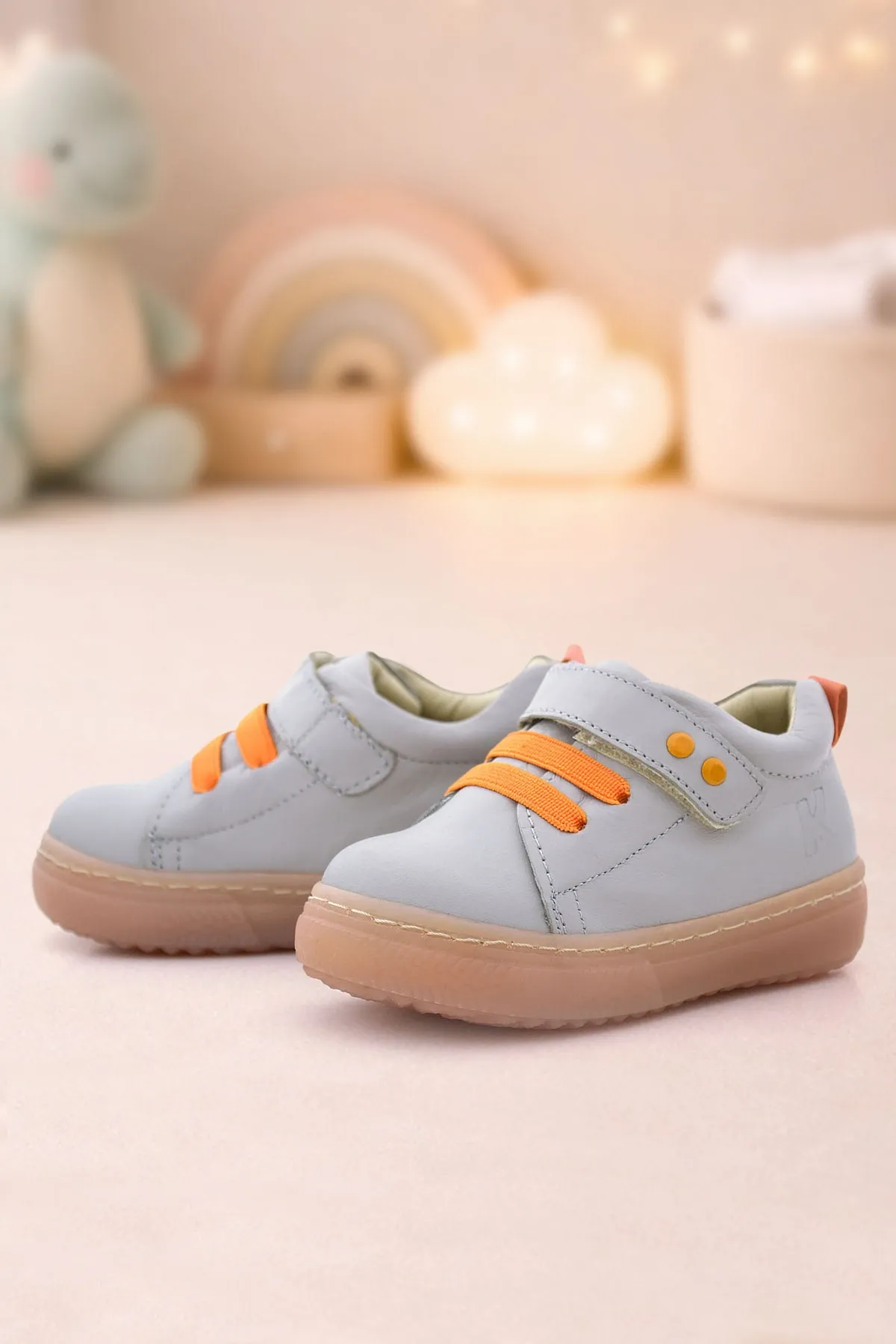 Anatomik Hakiki Deri Gri Metal Detaylı Lastikli Cırtlı Bebek Ayakkabı