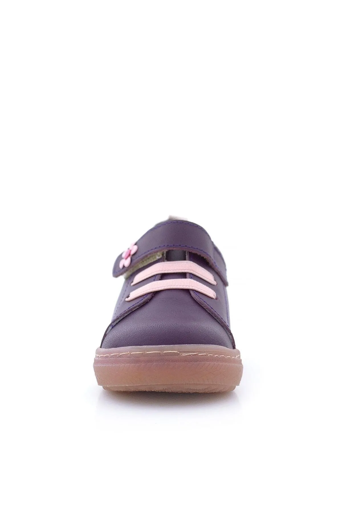 Anatomik Hakiki Deri Yumuşak Mor Çiçekli Cırtlı Kız Çocuk Ayakkabı