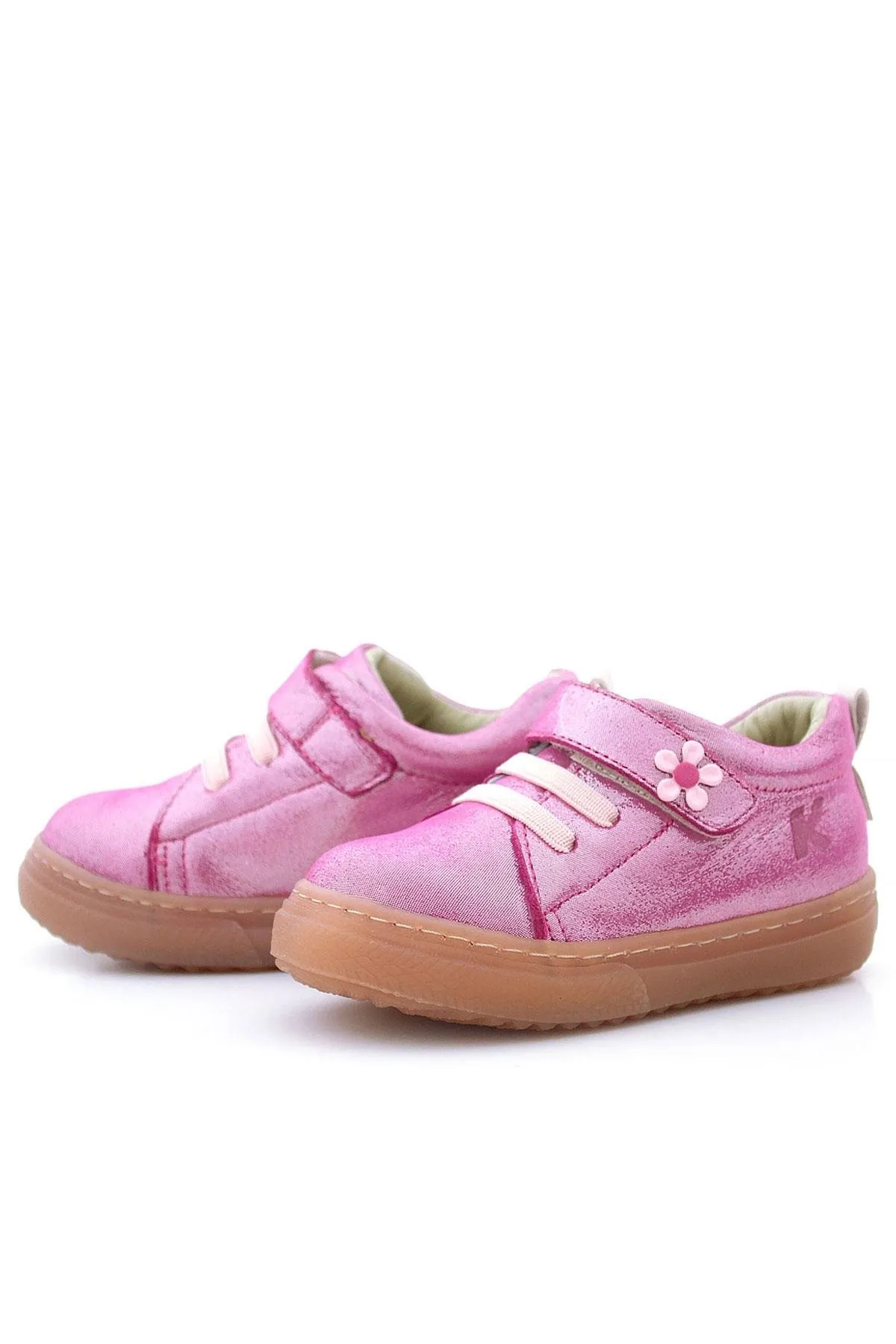 Anatomik Hakiki Deri Yumuşak Pembe Çiçekli Cırtlı Kız Çocuk Ayakkabı
