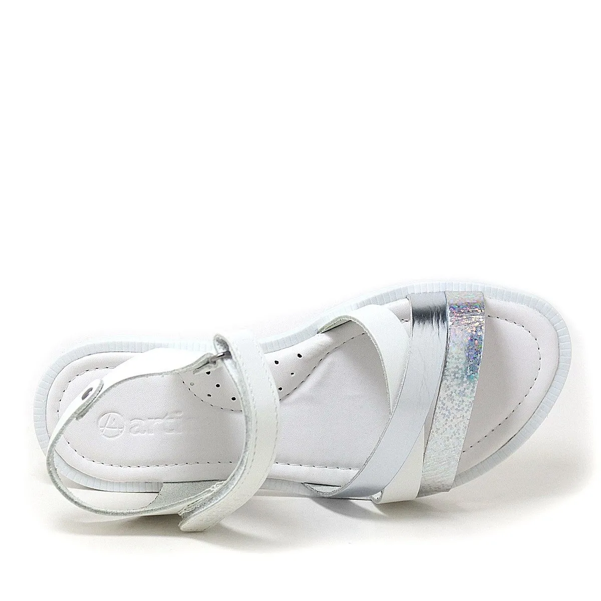 Artico Alexia Hakiki Deri Vaketa Gümüş Beyaz Kız Çocuk Sandalet