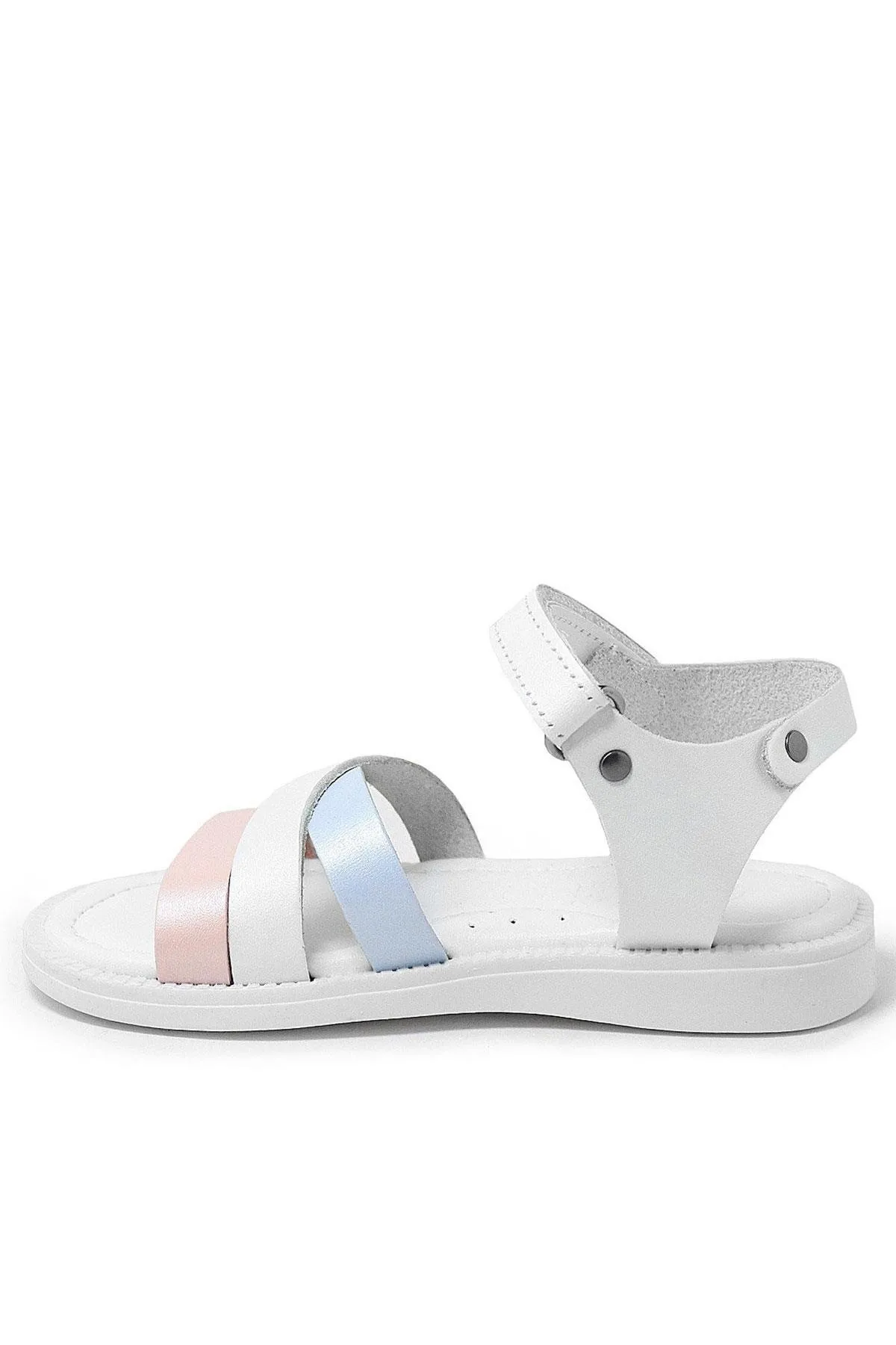 Artico Alexia Hakiki Deri Vaketa Pembe Beyaz Kız Bebek Sandalet