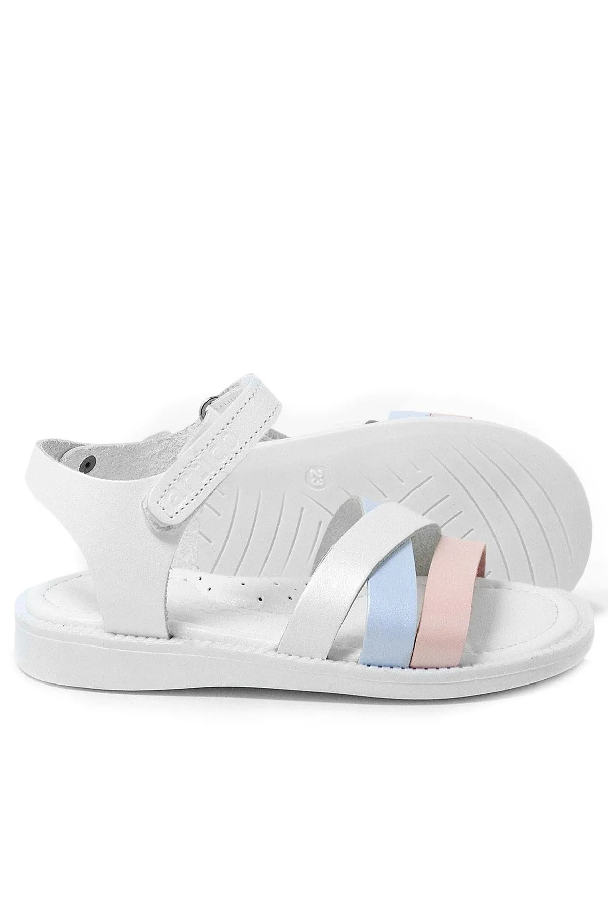 Artico Alexia Hakiki Deri Vaketa Pembe Beyaz Kız Bebek Sandalet