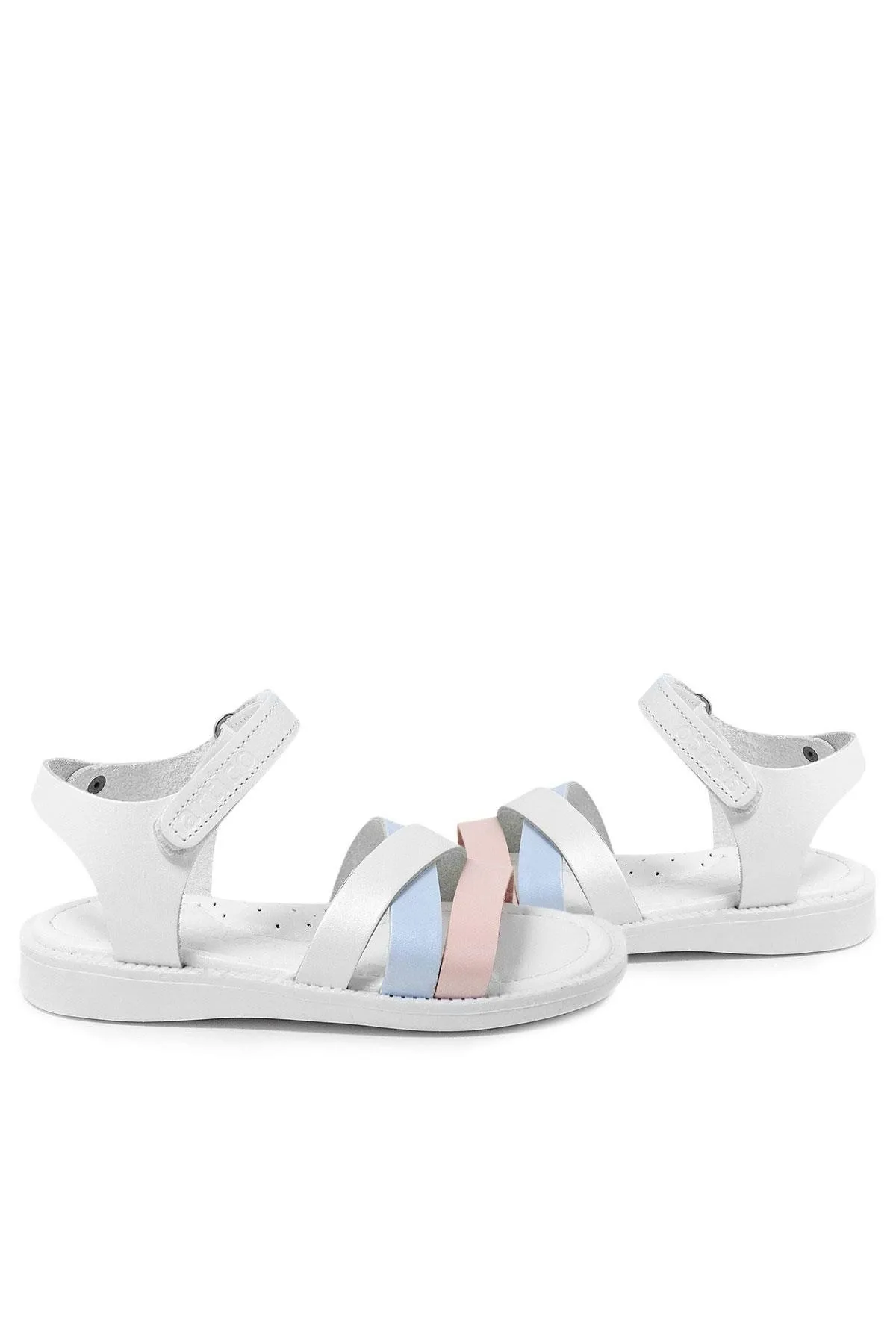 Artico Alexia Hakiki Deri Vaketa Pembe Beyaz Kız Bebek Sandalet