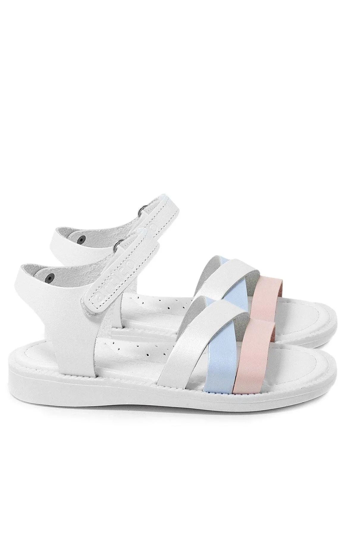 Artico Alexia Hakiki Deri Vaketa Pembe Beyaz Kız Bebek Sandalet