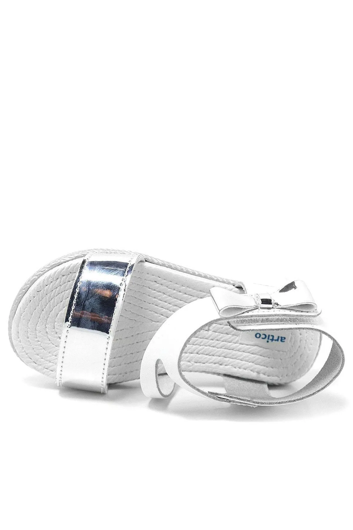 Artico Elenis Hakiki Deri Beyaz Gümüş Kız Bebek Sandalet