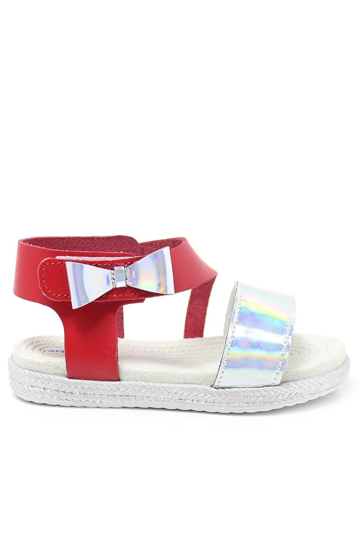 Artico Elenis Hakiki Deri Kırmızı Gümüş Kız Bebek Sandalet