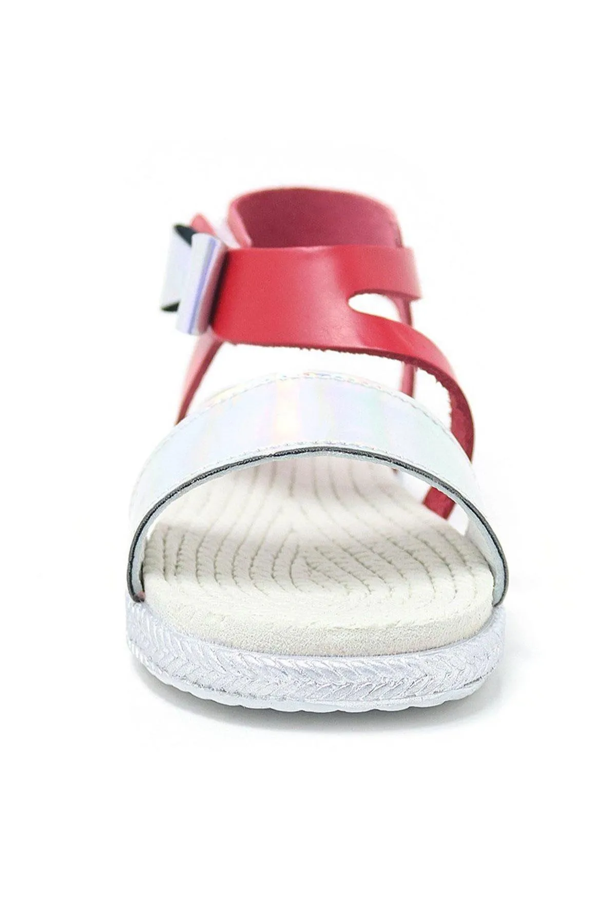 Artico Elenis Hakiki Deri Kırmızı Gümüş Kız Bebek Sandalet
