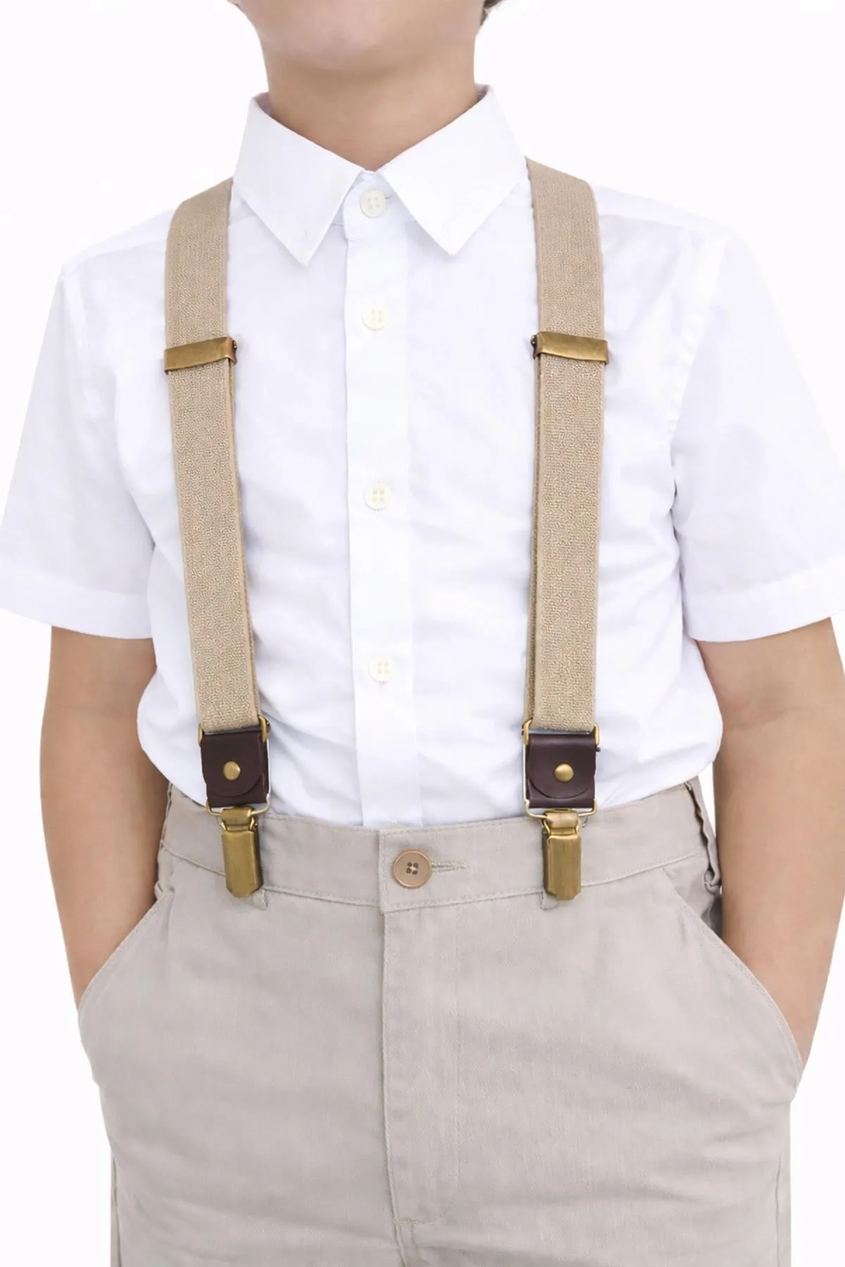 Ayarlanabilir Klipsli Bej Çocuk Kemer Pantolon Askısı