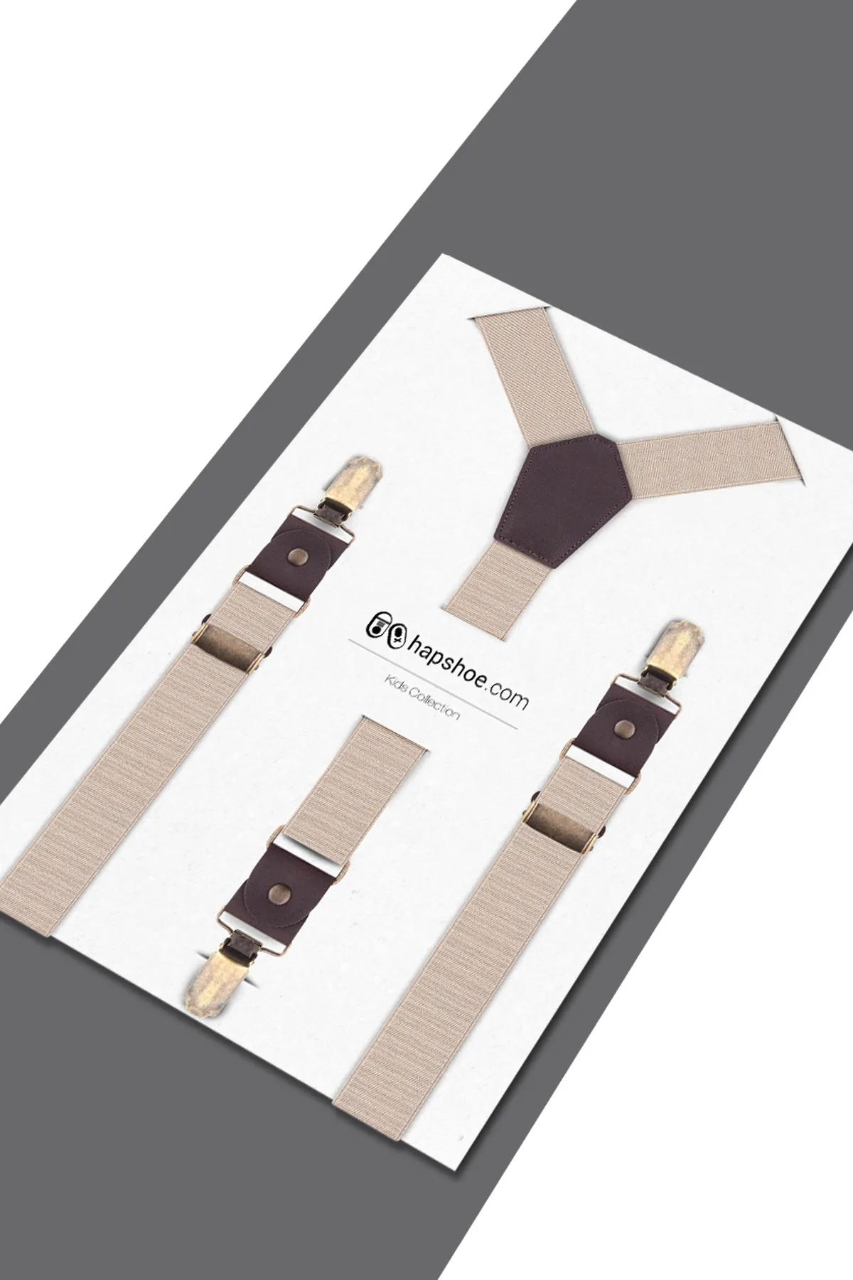 Ayarlanabilir Klipsli Bej Çocuk Kemer Pantolon Askısı