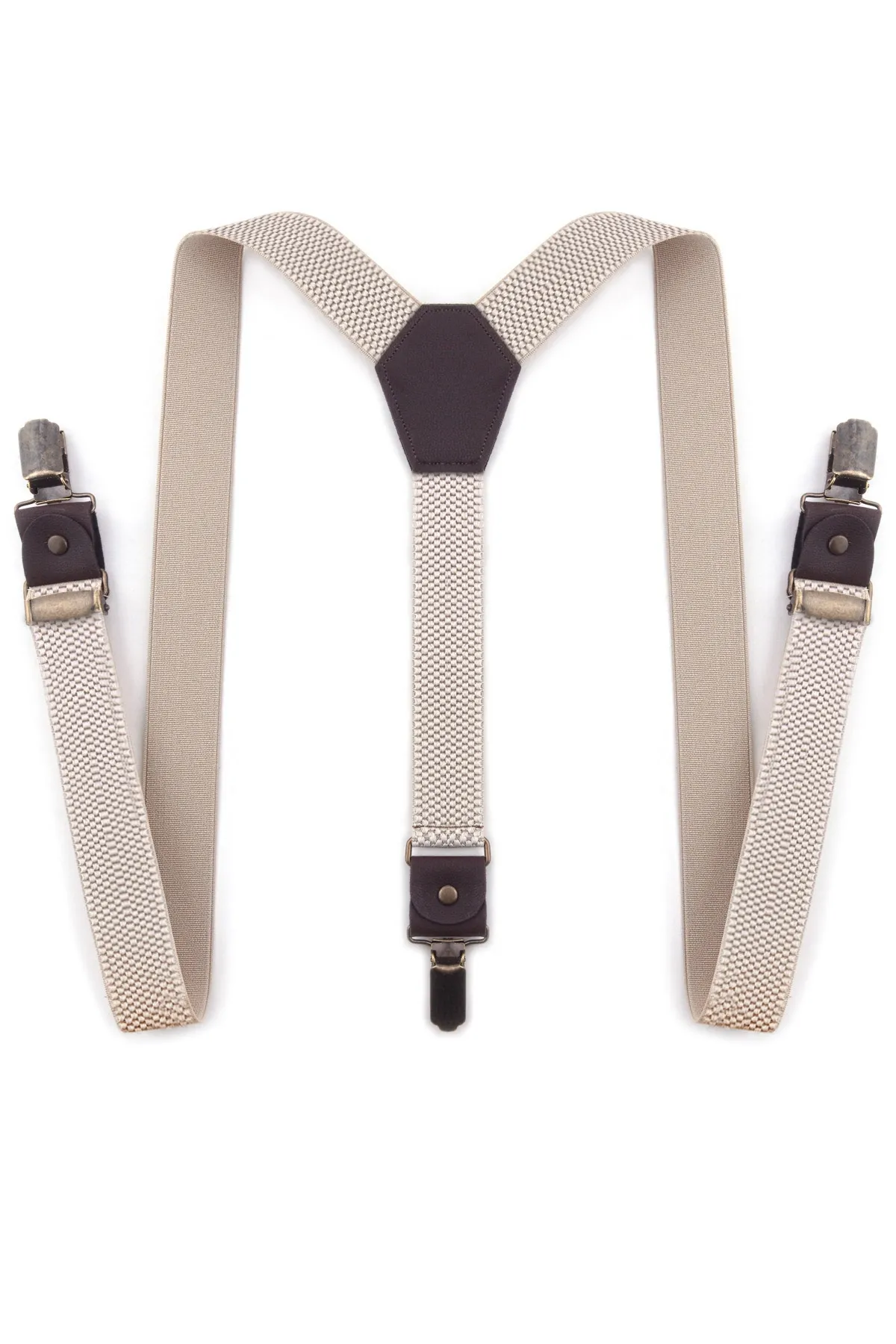 Ayarlanabilir Klipsli Bej Kahve Çocuk Kemer Pantolon Askısı