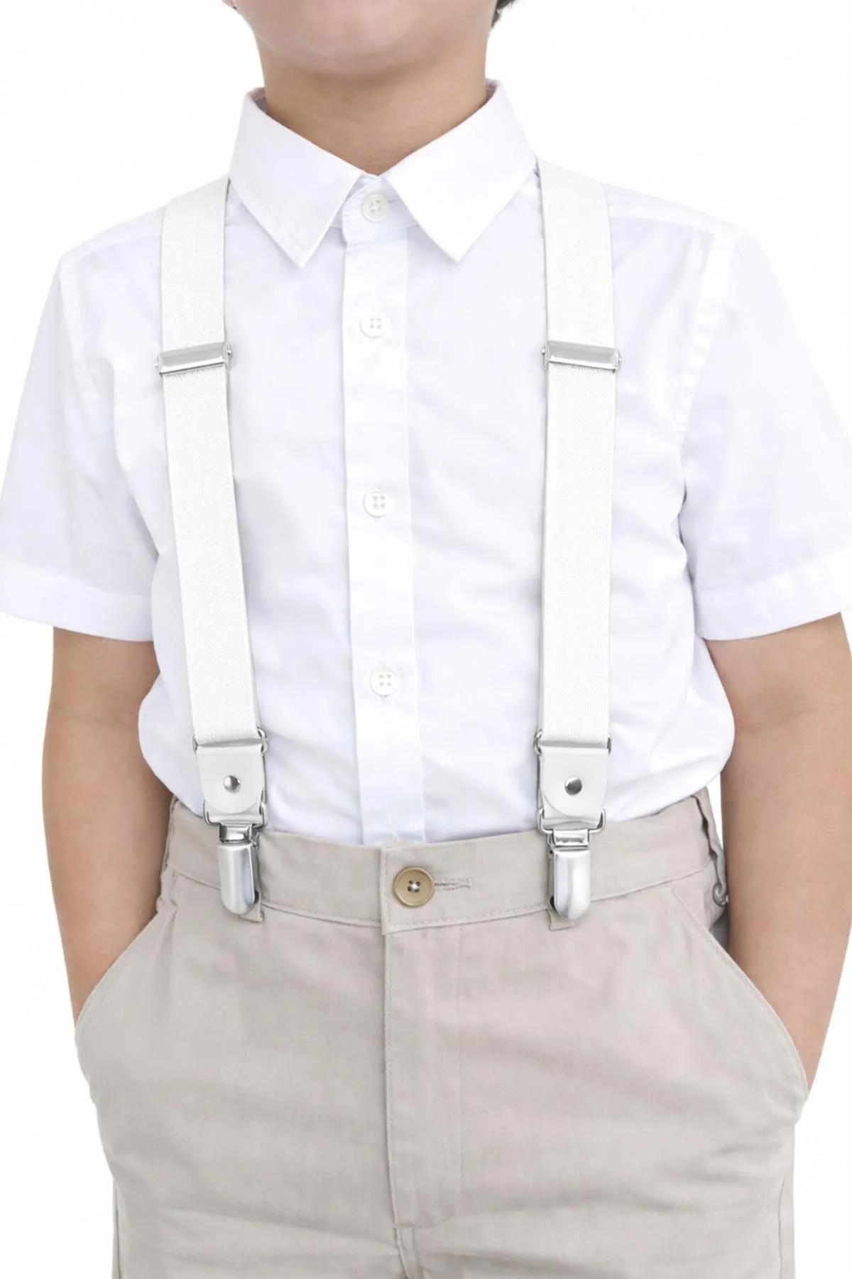 Ayarlanabilir Klipsli Beyaz Çocuk Kemer Pantolon Askısı