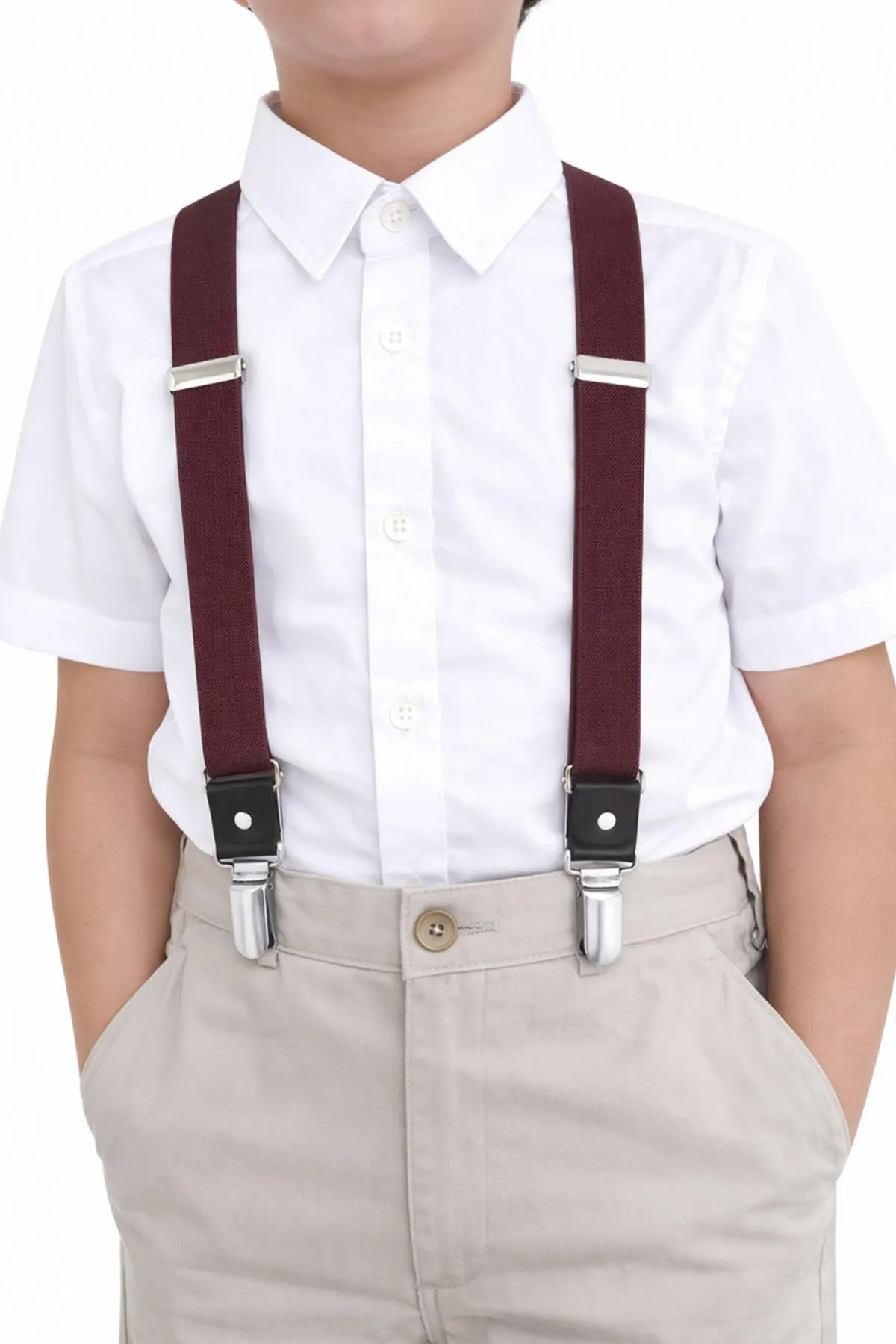 Ayarlanabilir Klipsli Bordo Çocuk Kemer Pantolon Askısı