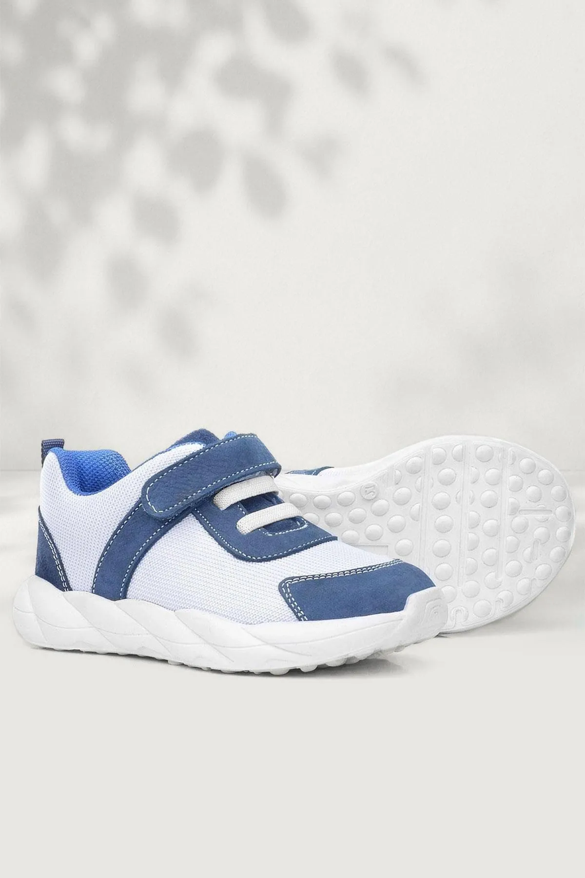 Barefoot Hakiki Deri Krem Lacivert Cırt Cırtlı Çocuk Spor Ayakkabı