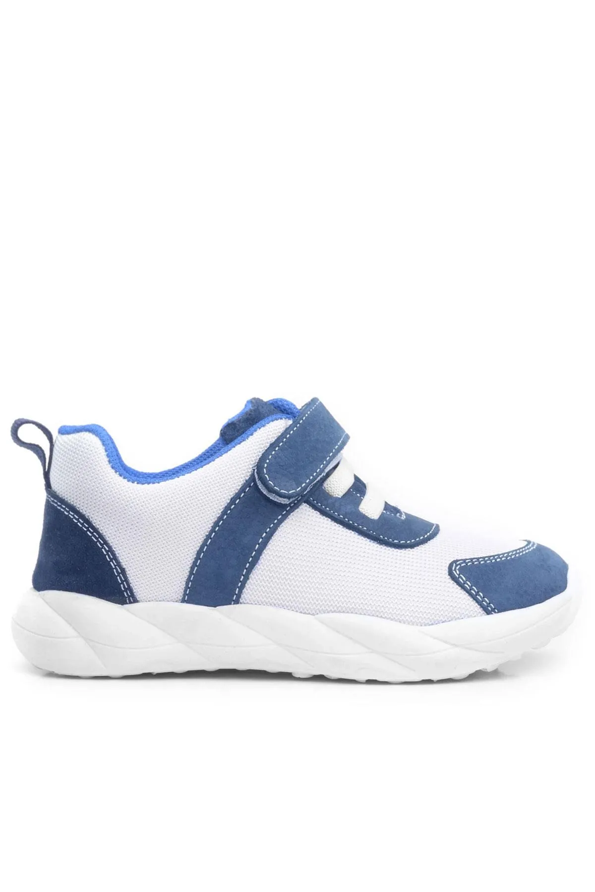Barefoot Hakiki Deri Krem Lacivert Cırt Cırtlı Çocuk Spor Ayakkabı