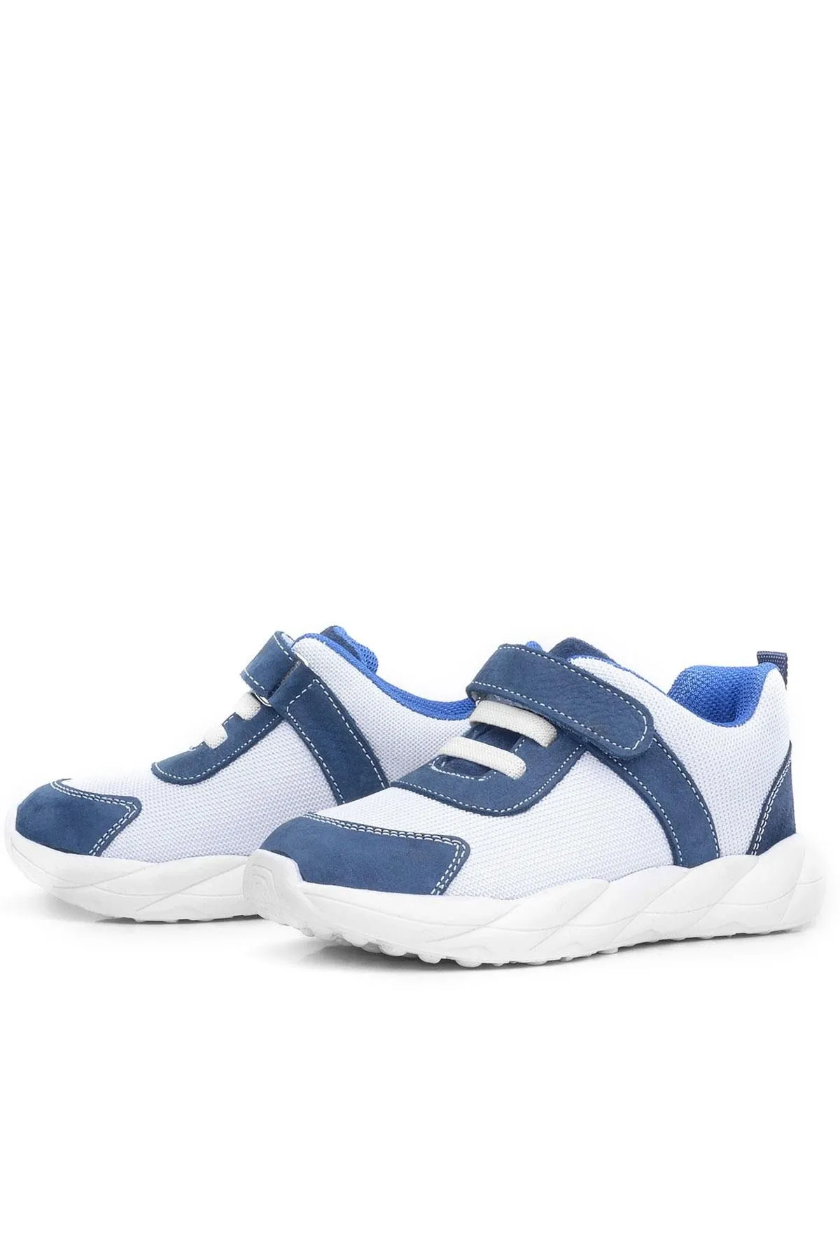 Barefoot Hakiki Deri Krem Lacivert Cırt Cırtlı Çocuk Spor Ayakkabı