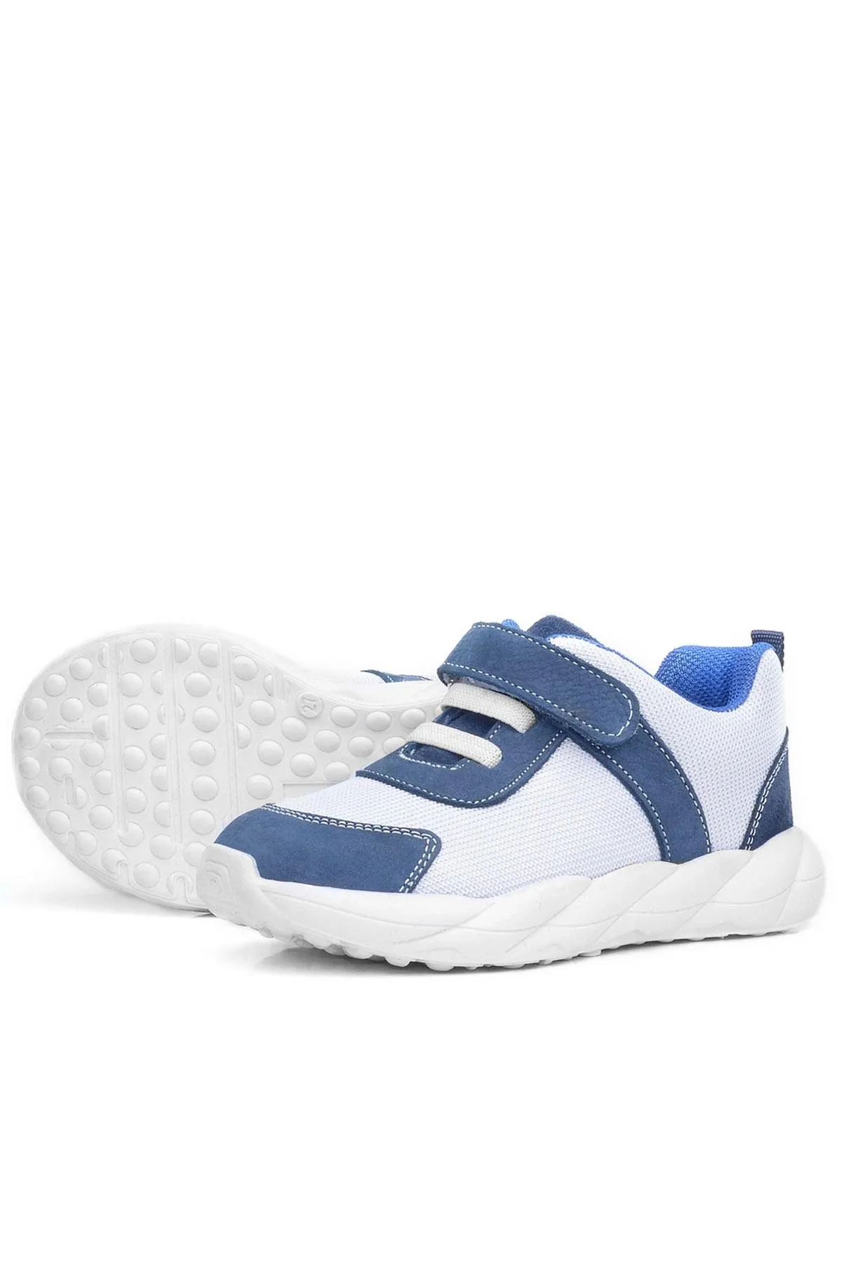 Barefoot Hakiki Deri Krem Lacivert Cırt Cırtlı Çocuk Spor Ayakkabı