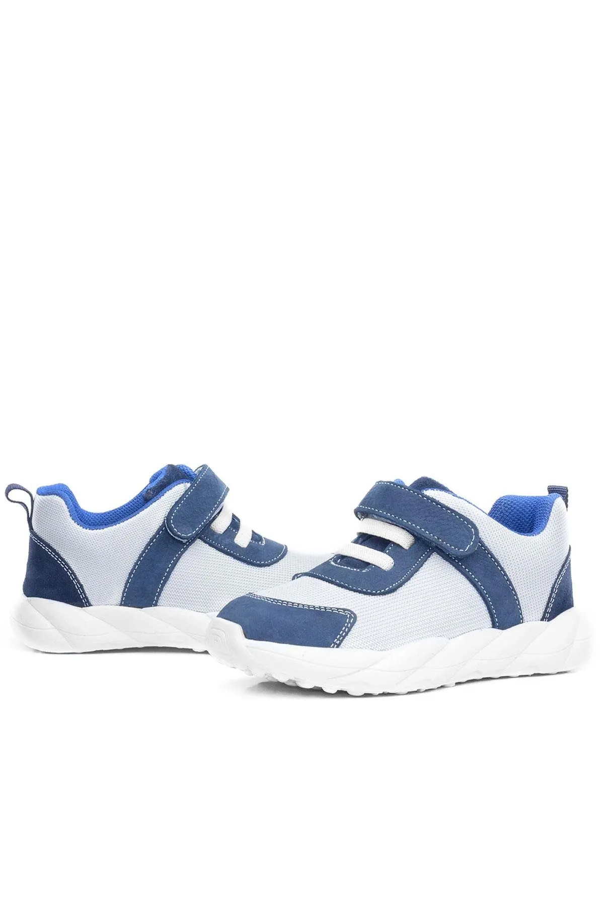 Barefoot Hakiki Deri Krem Lacivert Cırt Cırtlı Çocuk Spor Ayakkabı