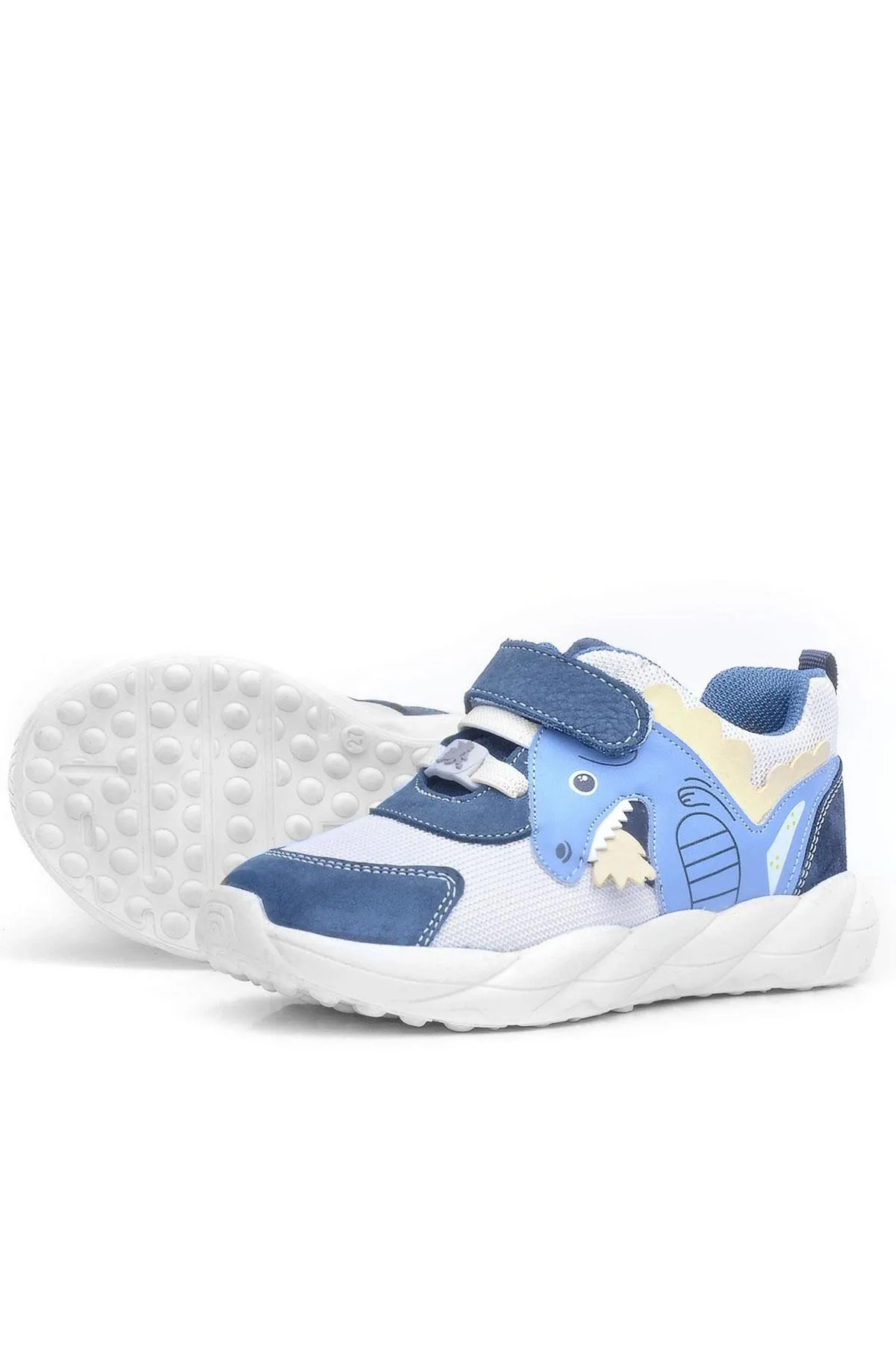Barefoot Hakiki Deri Krem Lacivert Dinazorlu Cırtlı Çocuk Spor Ayakkabı