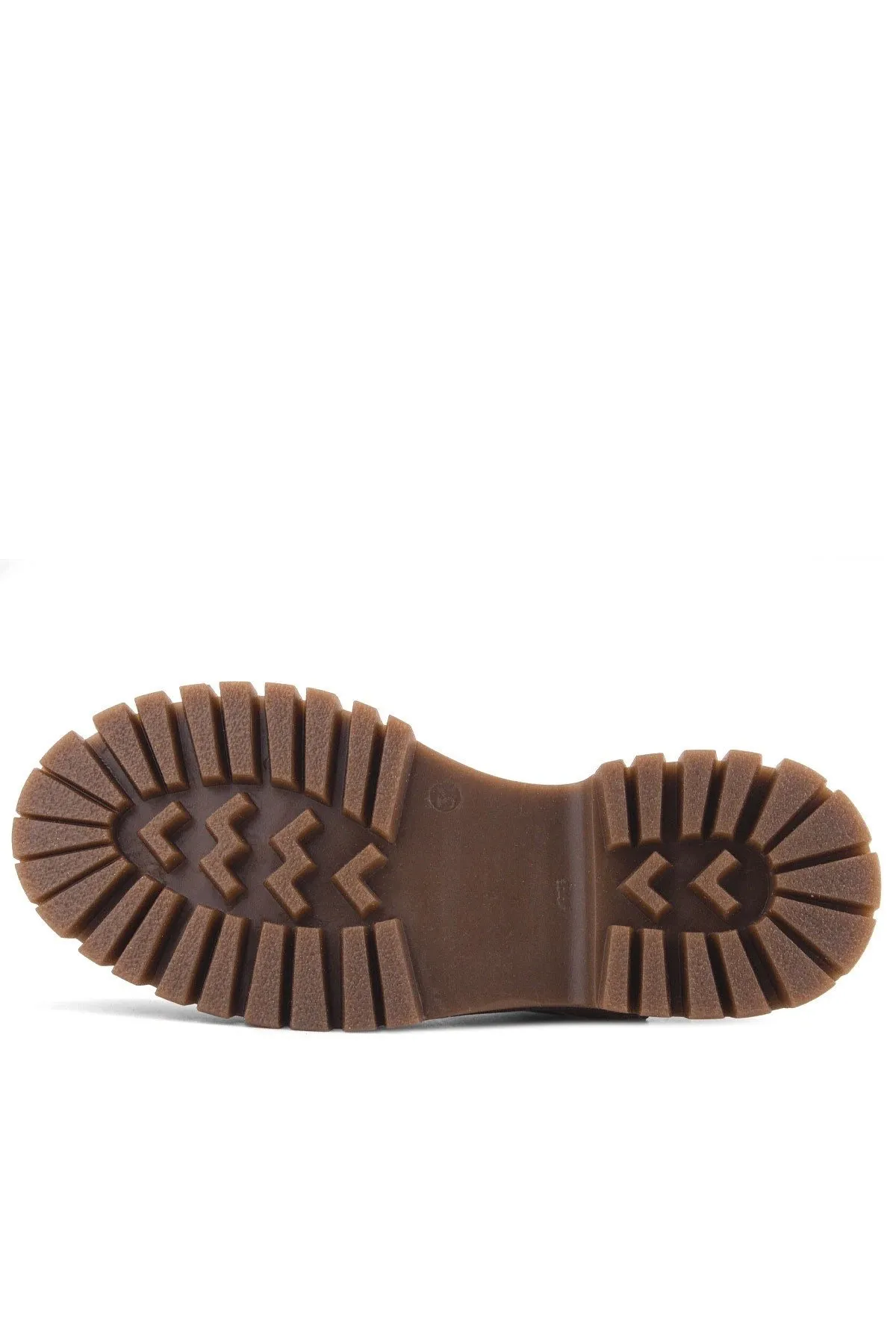 Bej Cırtlı Kalın Tabanlı Kız Çocuk Pofuduk Peluş Babet Ayakkabısı