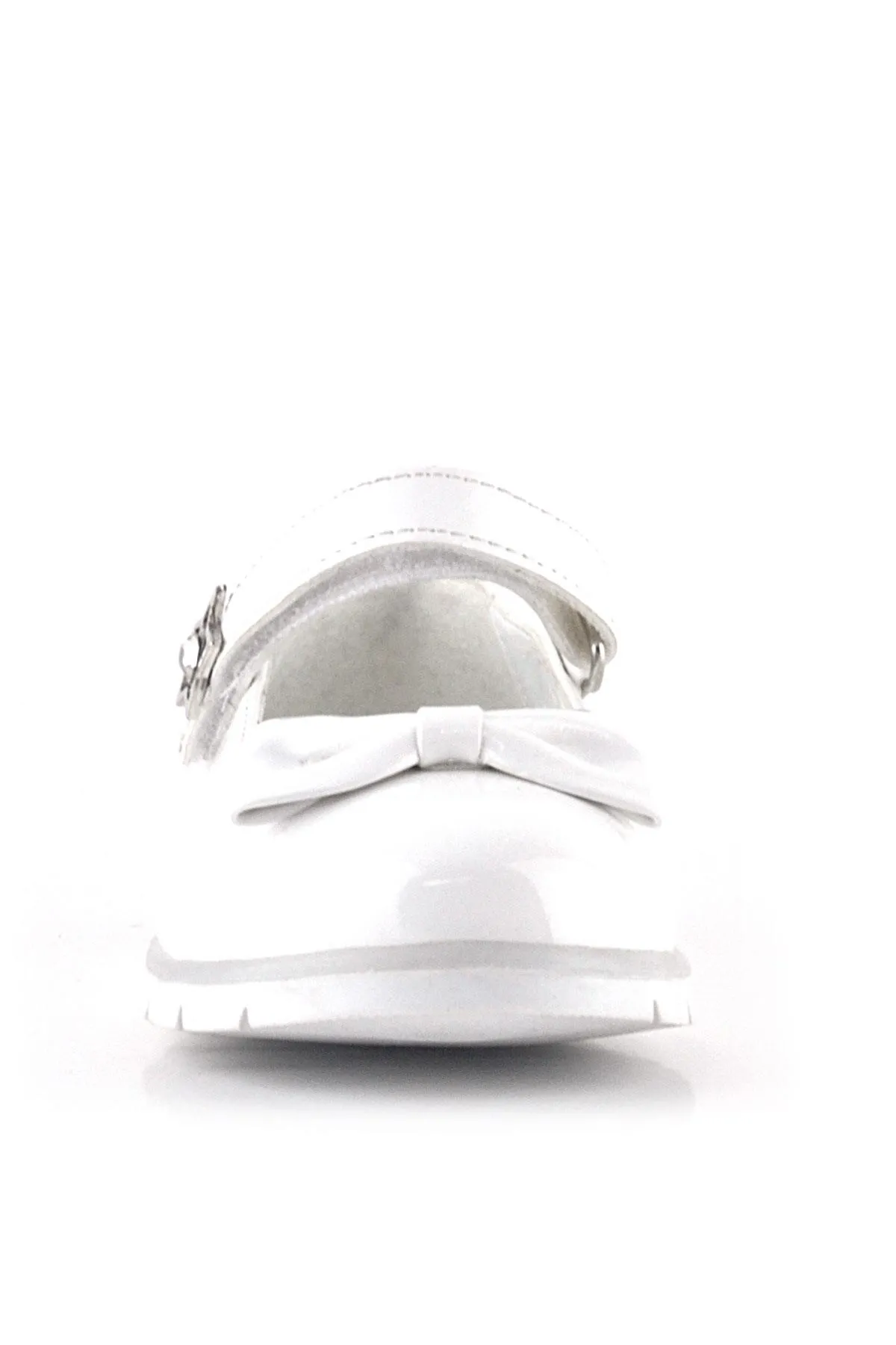 Beyaz Rugan Fiyonklu Yıldız Detaylı Cırtlı Kız Çocuk Babet