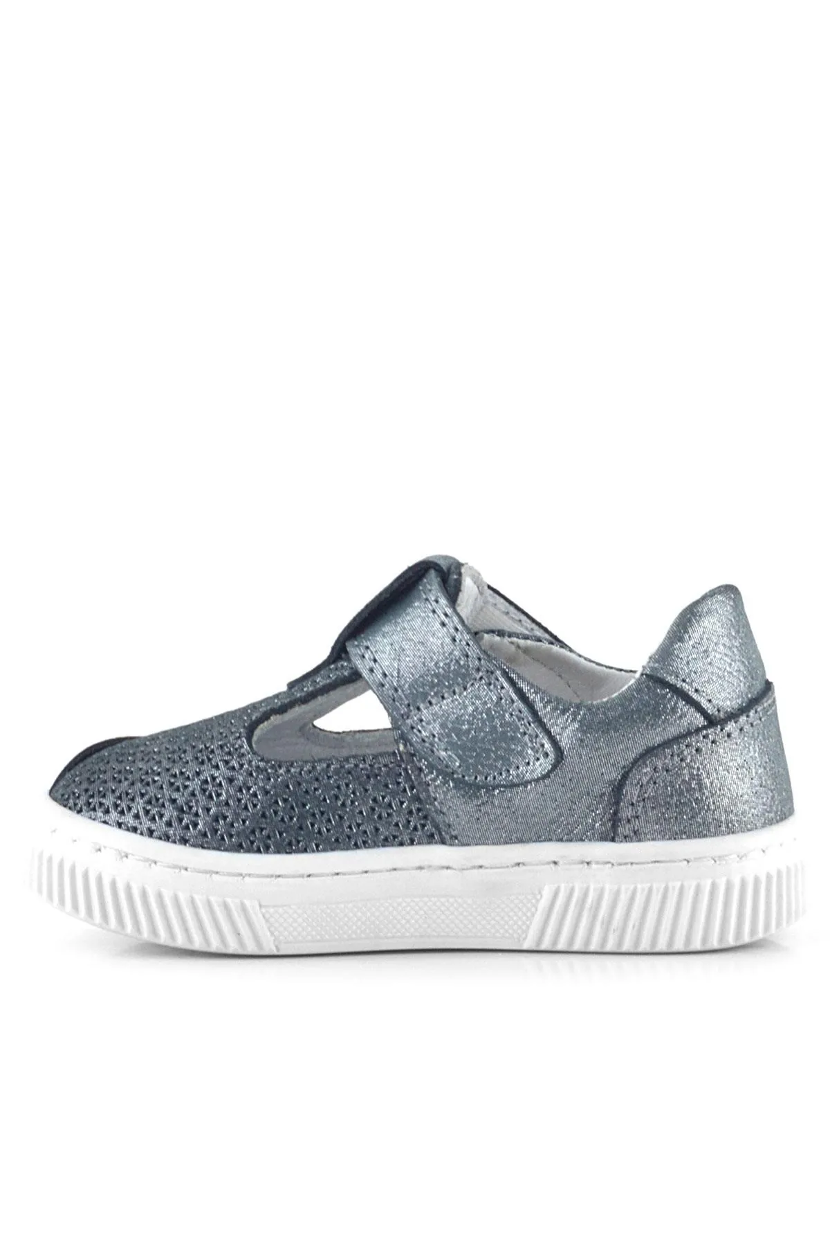 Bheem Hakiki Deri Gümüş Simli Cırtlı Yıldız Detaylı Bebek Sandalet