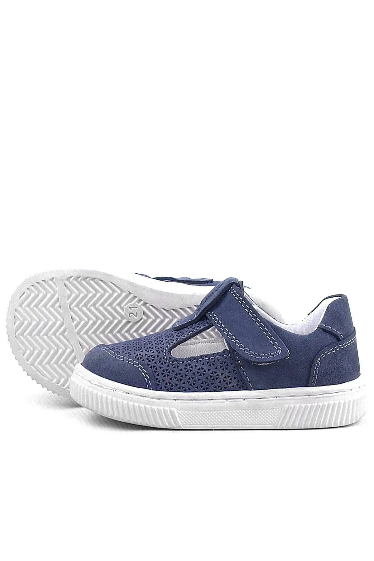 Bheem Hakiki Deri Lacivert Nubuk Cırtlı Bebek Sneaker Sandalet