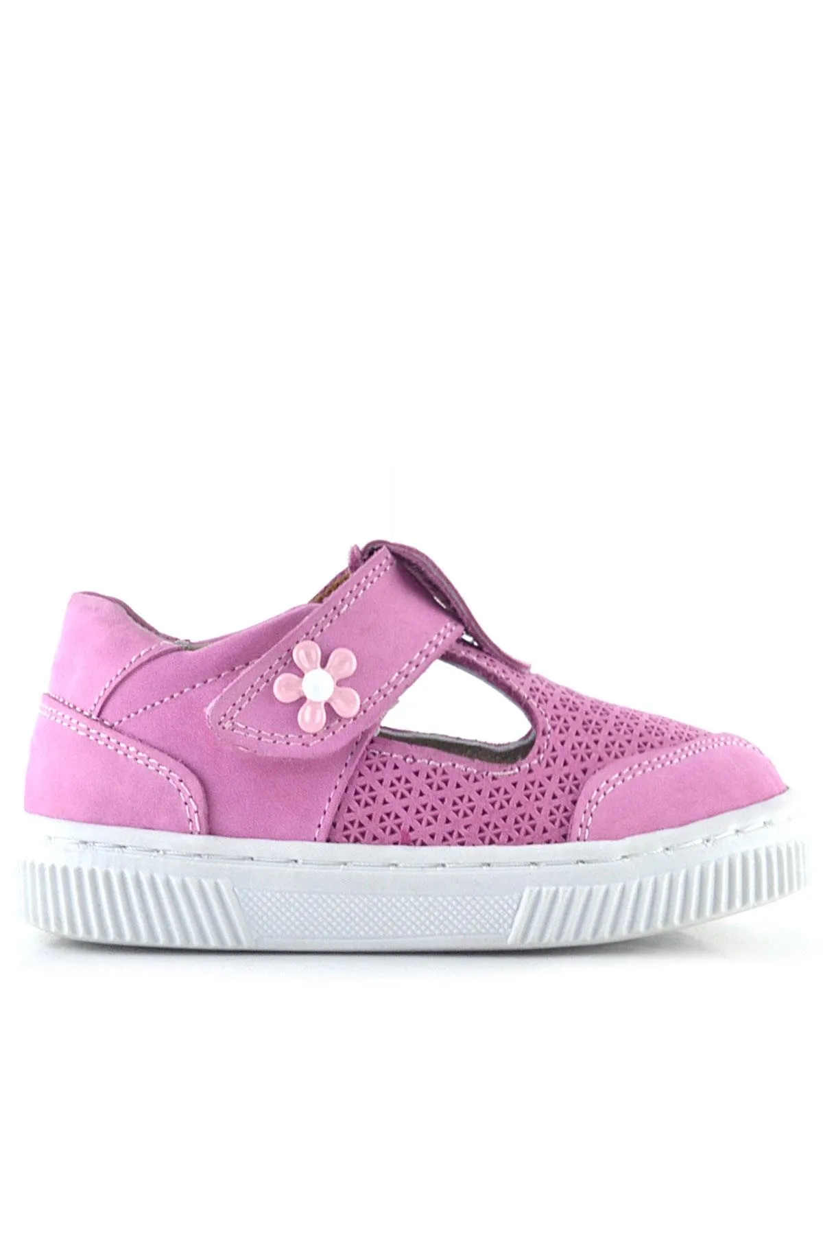 Bheem Hakiki Deri Pembe Cırtlı Çiçek Detaylı Bebek Sandalet