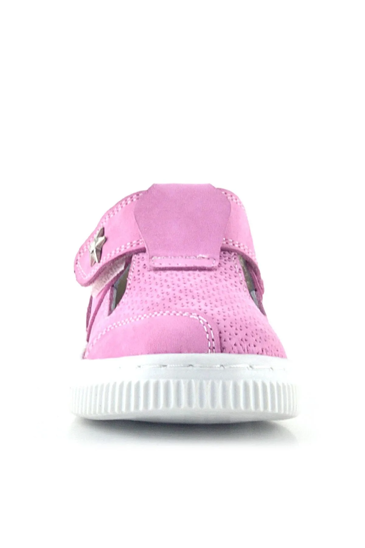 Bheem Hakiki Deri Pembe Cırtlı Yıldız Detaylı Bebek Sandalet