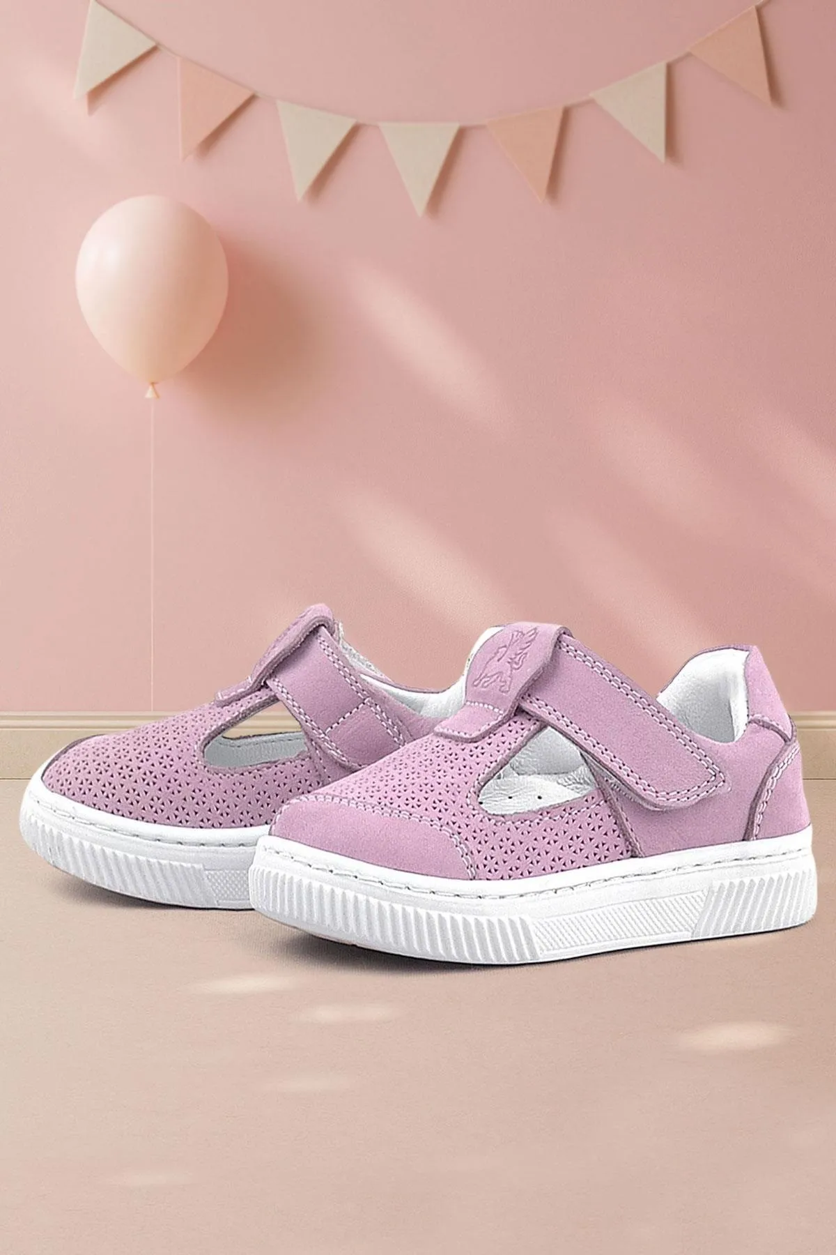 Bheem Hakiki Deri Pudra Cırtlı Bebek Sneaker Sandalet