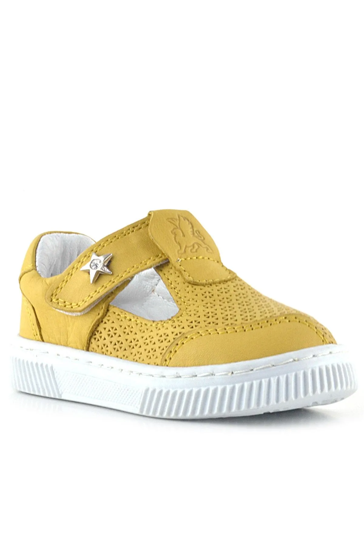Bheem Hakiki Deri Sarı Cırtlı Yıldız Detaylı Bebek Sandalet
