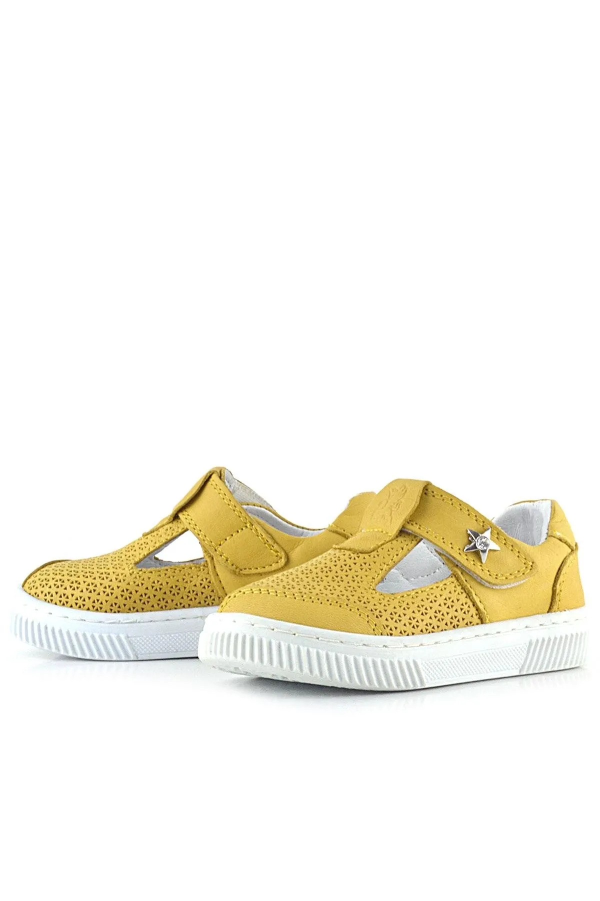 Bheem Hakiki Deri Sarı Cırtlı Yıldız Detaylı Bebek Sandalet