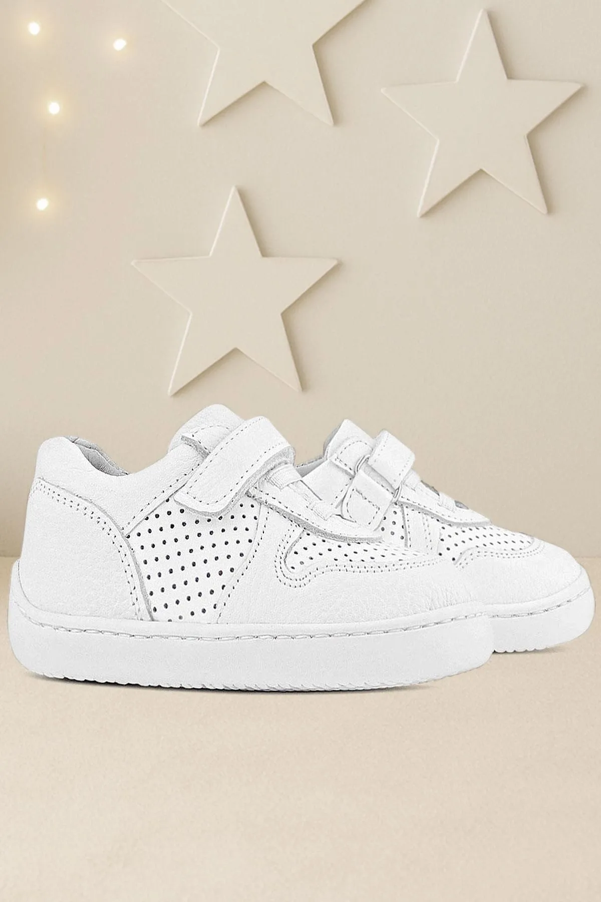 Bob Hakiki Deri Beyaz Barefoot Beyaz Tabanlı Cırtlı Bebek Sneaker Ayakkabı