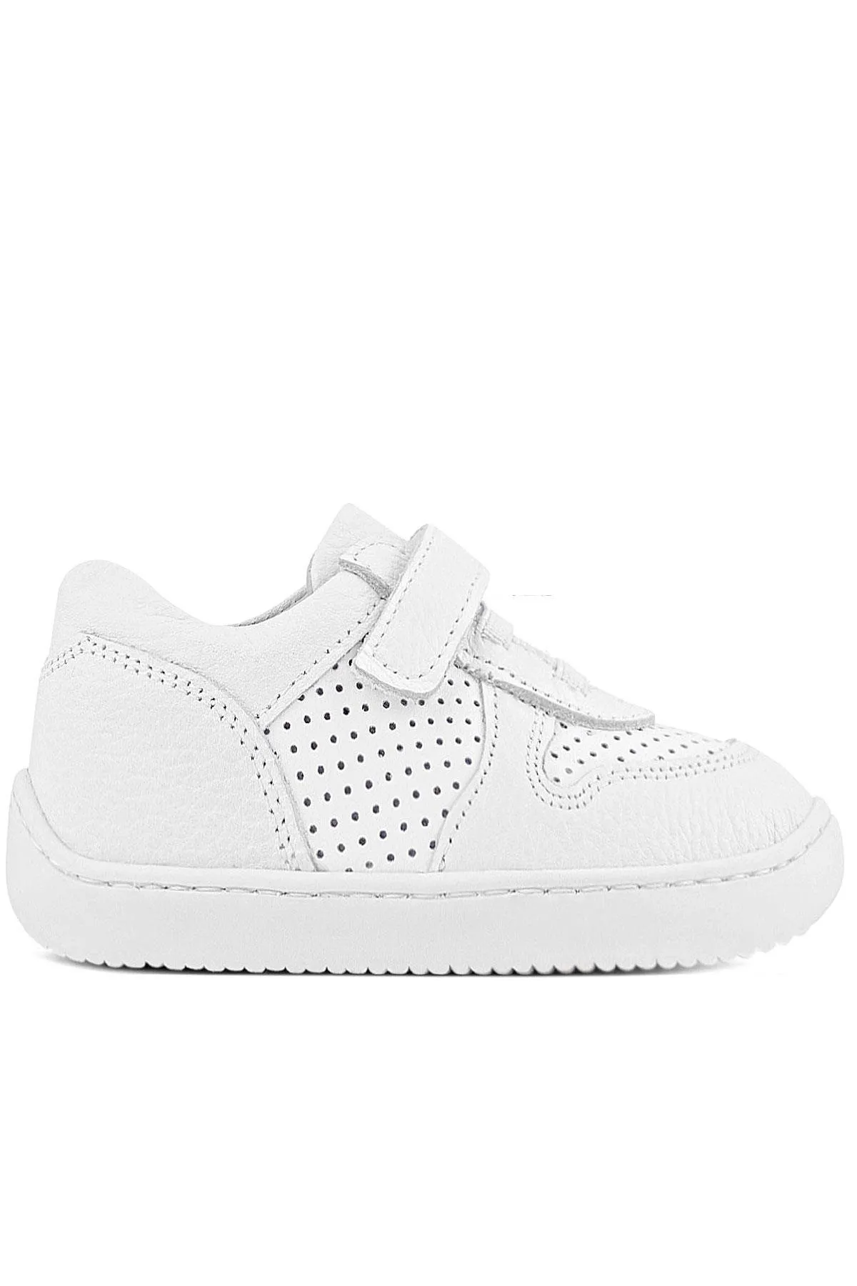 Bob Hakiki Deri Beyaz Barefoot Beyaz Tabanlı Cırtlı Bebek Sneaker Ayakkabı